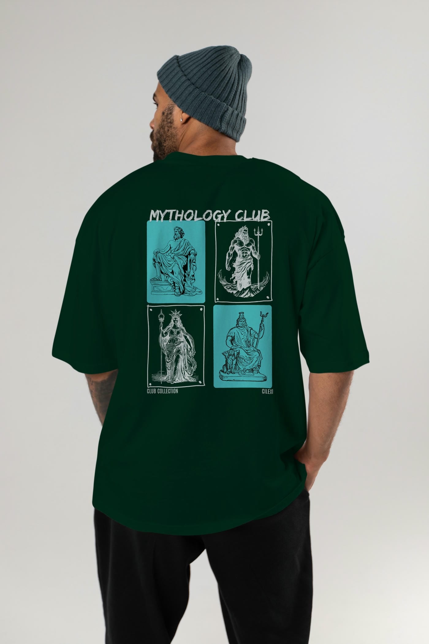 Mythology Club Arka Baskılı Oversize t-shirt Erkek Kadın %100 Pamuk Bisiklet Yaka tişort