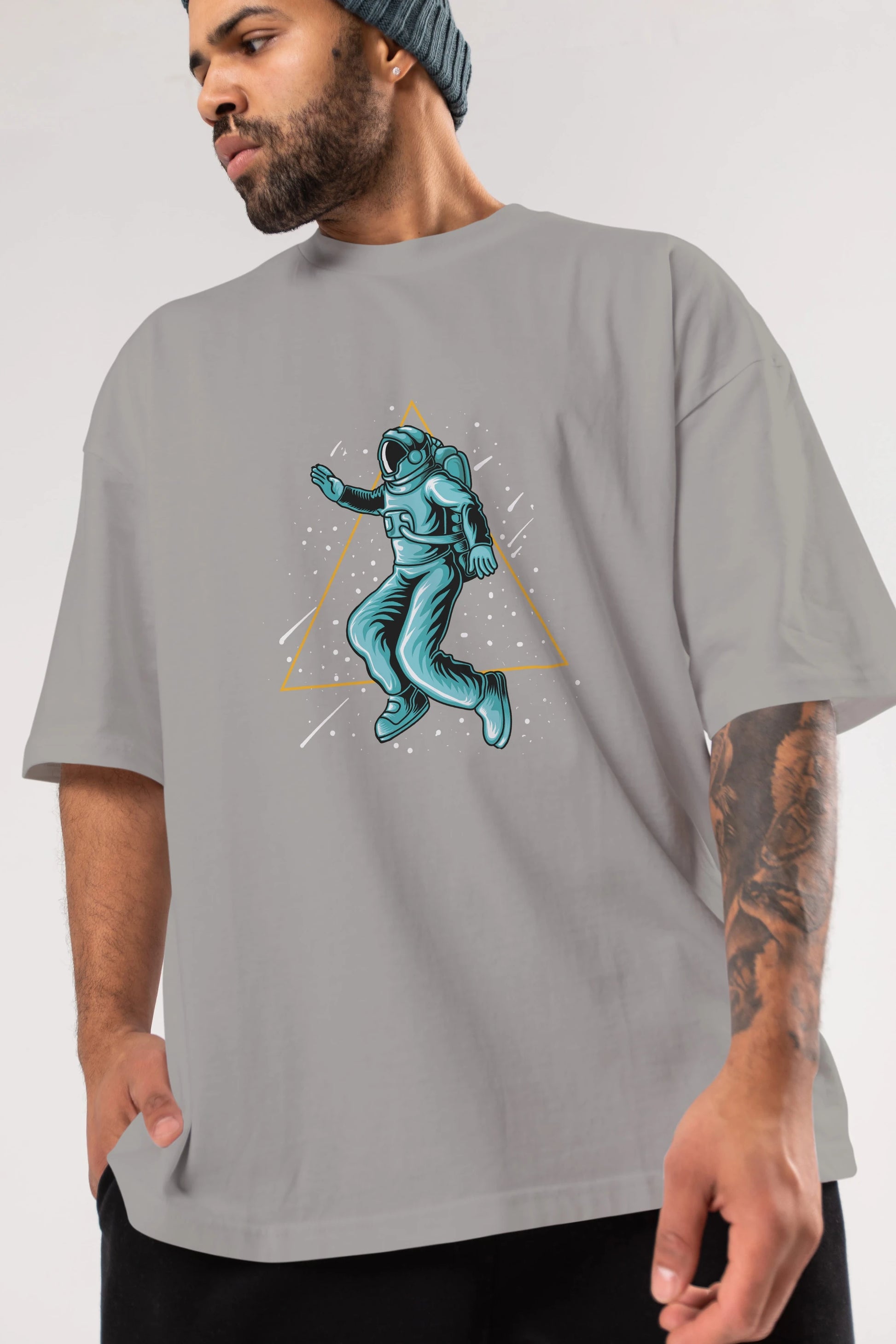 Astronaut Starry Triangle Ön Baskılı Oversize t-shirt Erkek Kadın Unisex