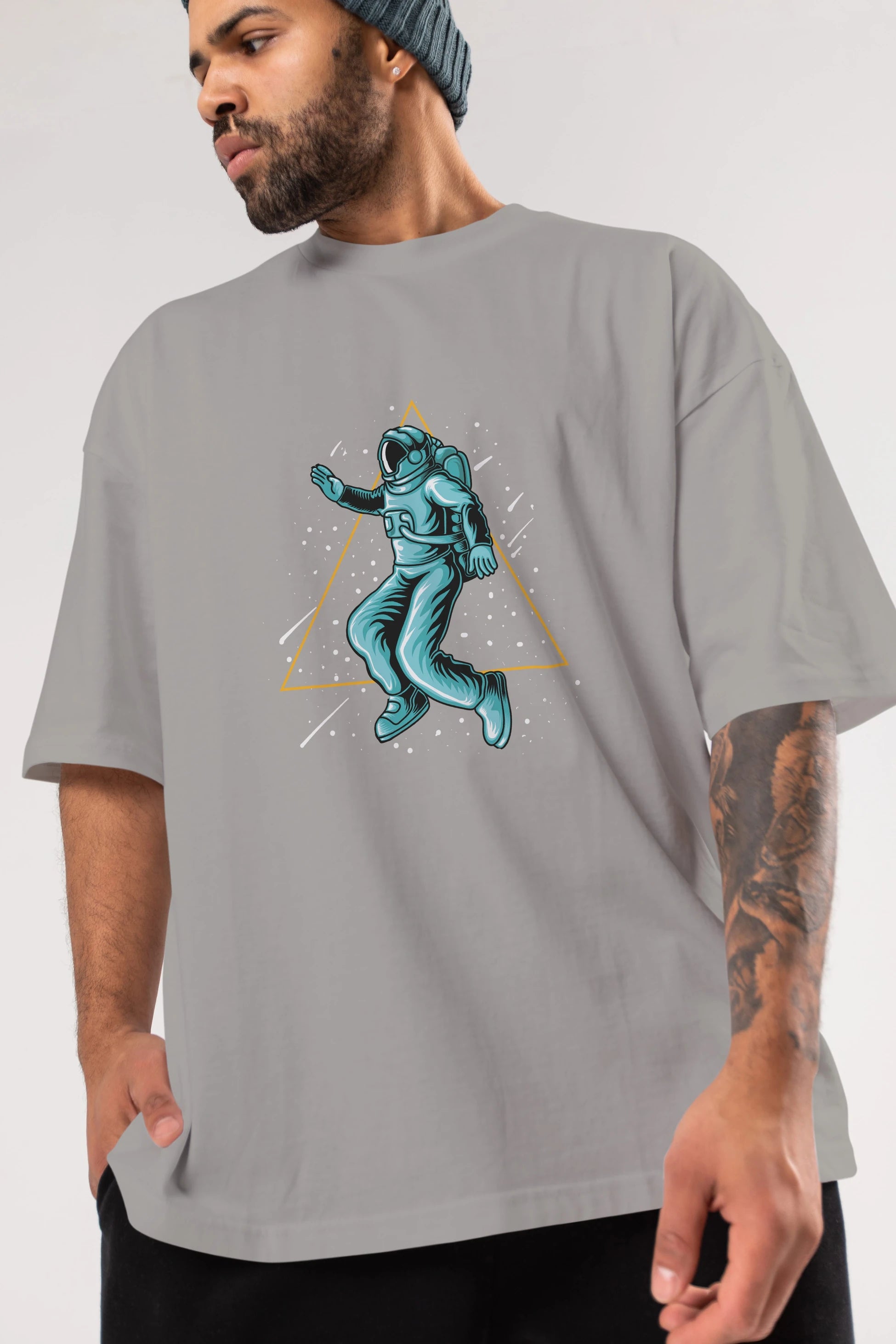 Astronaut Starry Triangle Ön Baskılı Oversize t-shirt Erkek Kadın Unisex