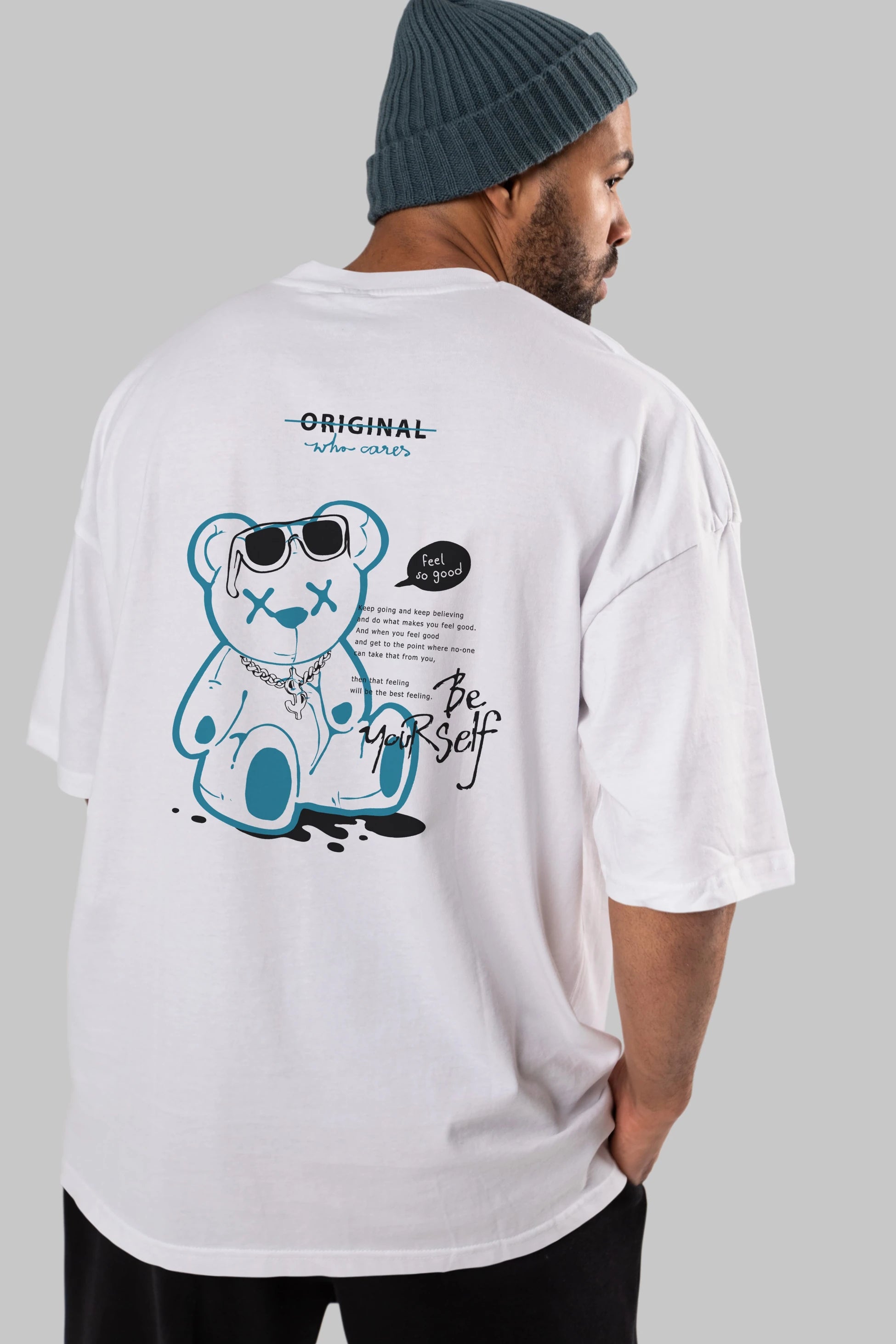 Feel So Good Bear Arka Baskılı Oversize t-shirt Erkek Kadın Unisex