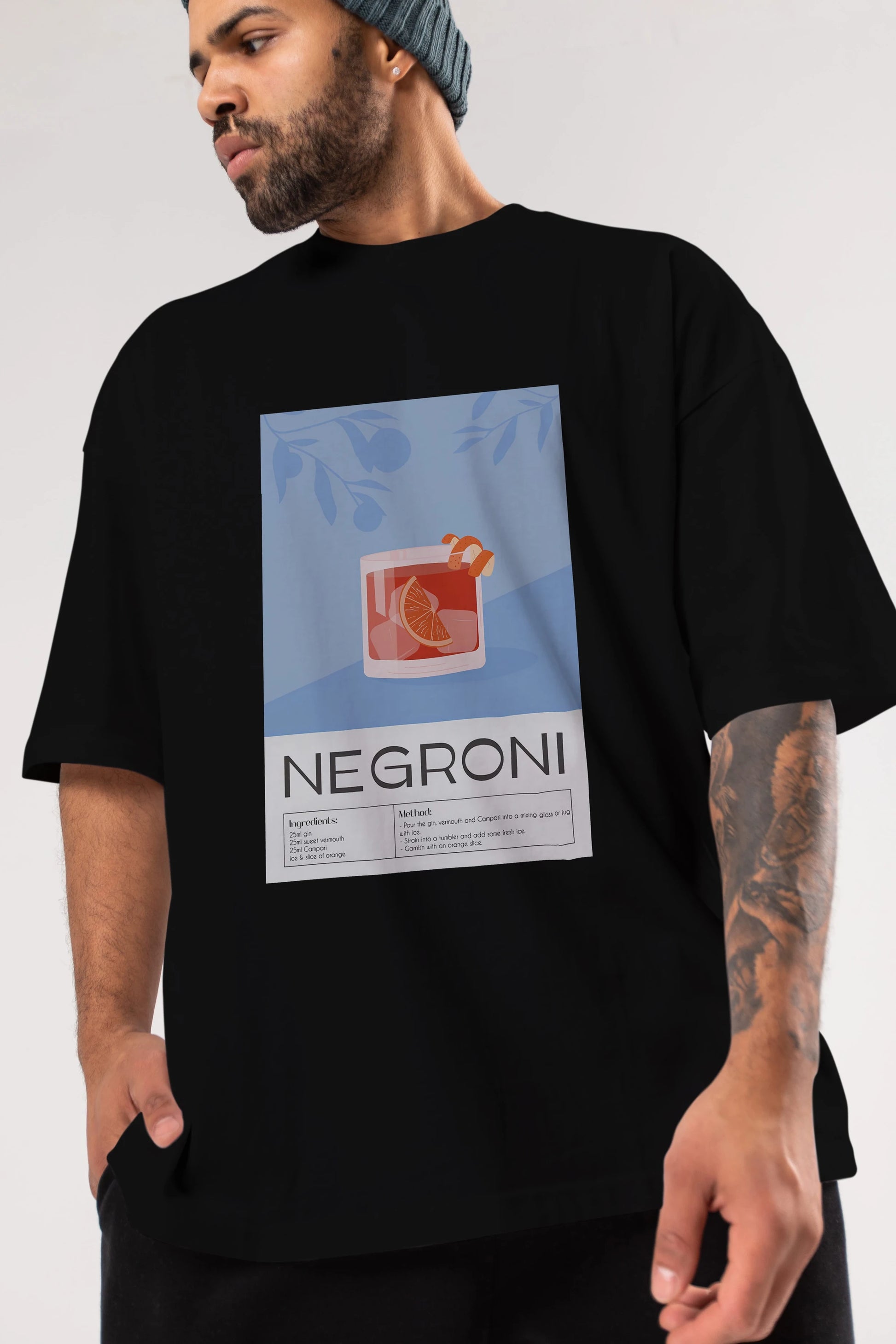 Negroni Ön Baskılı Oversize t-shirt Erkek Kadın Unisex %100 Pamuk Bisiklet Yaka tişort