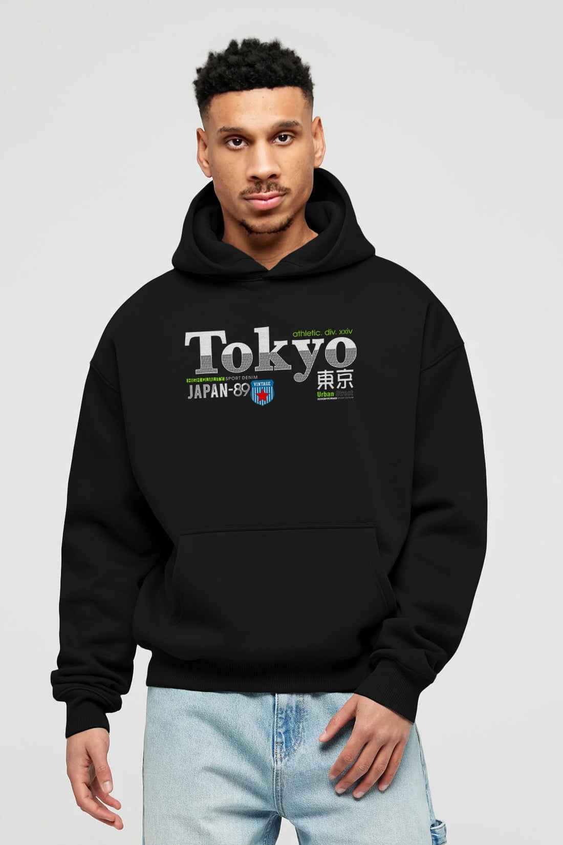 Tokyo 2 Ön Baskılı Oversize Hoodie Kapüşonlu Sweatshirt Erkek Kadın Unisex