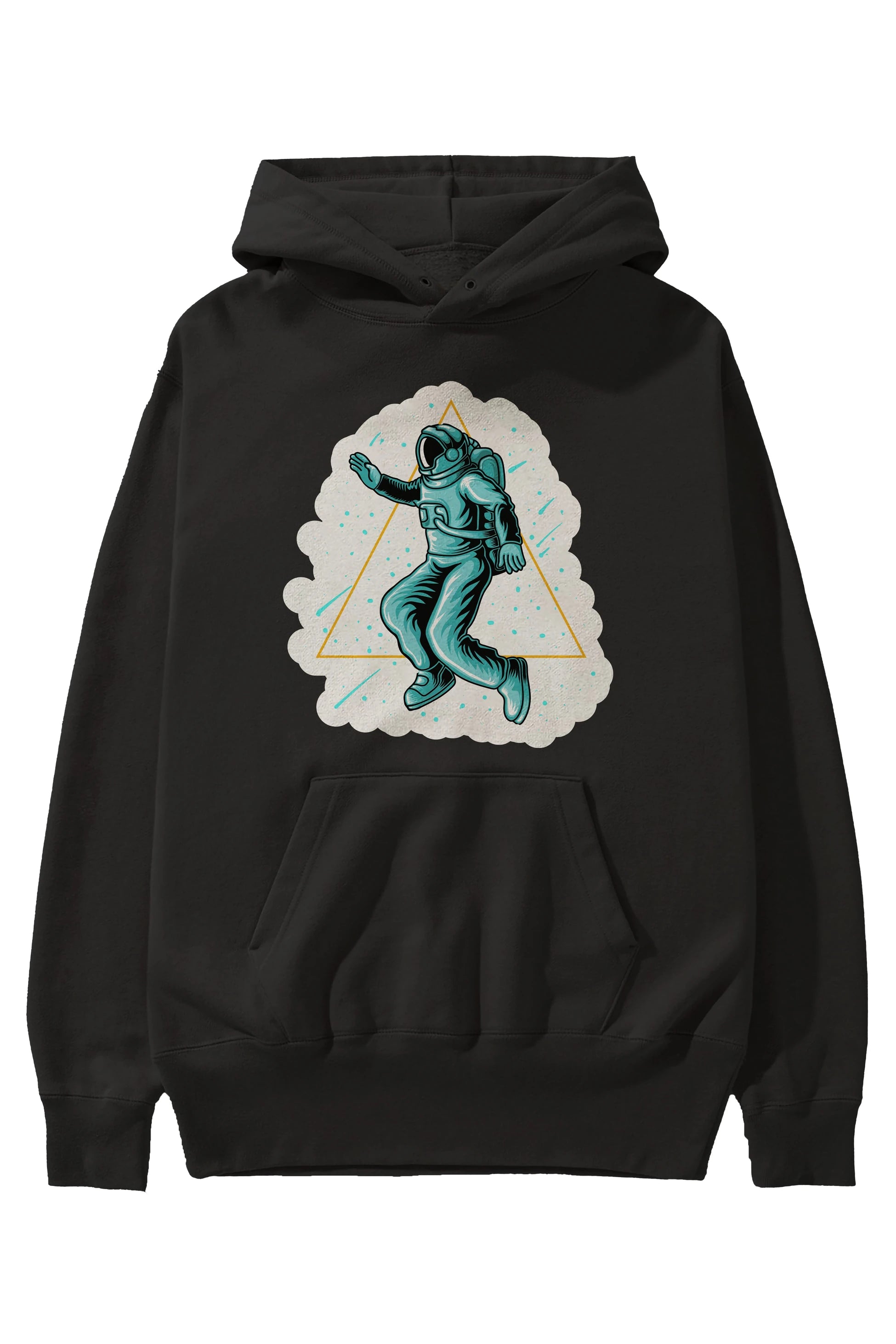 Astronaut Starry Triangle Sticker Ön Baskılı Hoodie Oversize Kapüşonlu Sweatshirt Erkek Kadın Unisex