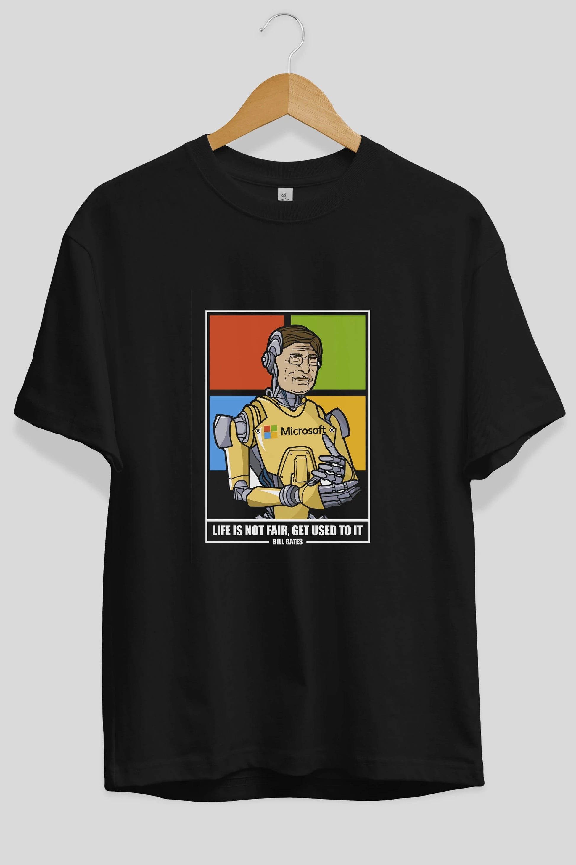 Bill Gates Robot Human Ön Baskılı Oversize t-shirt Erkek Kadın Unisex %100 Pamuk tişort
