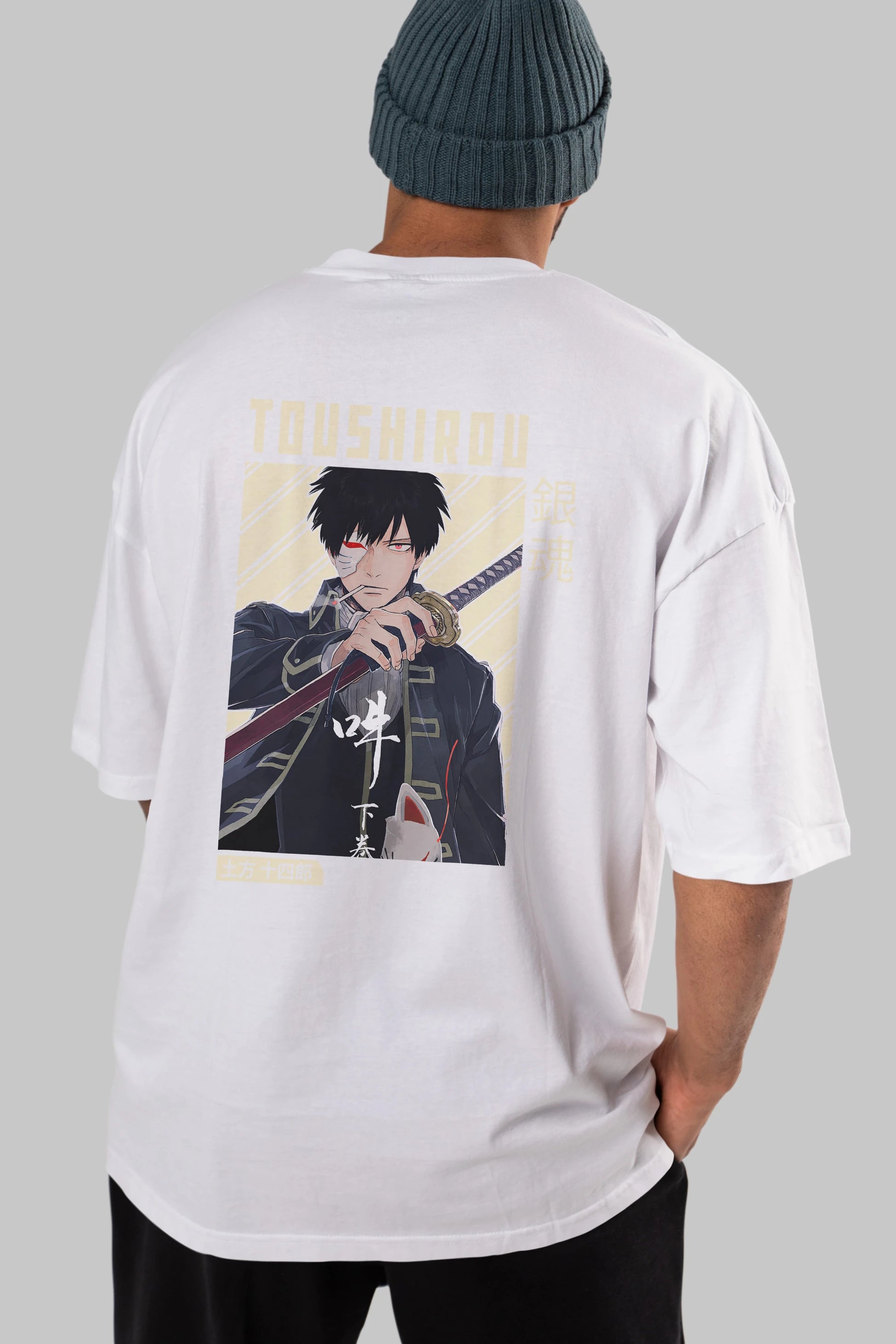 Toushirou Hijikata Anime Arka Baskılı Oversize t-shirt Erkek Kadın Unisex