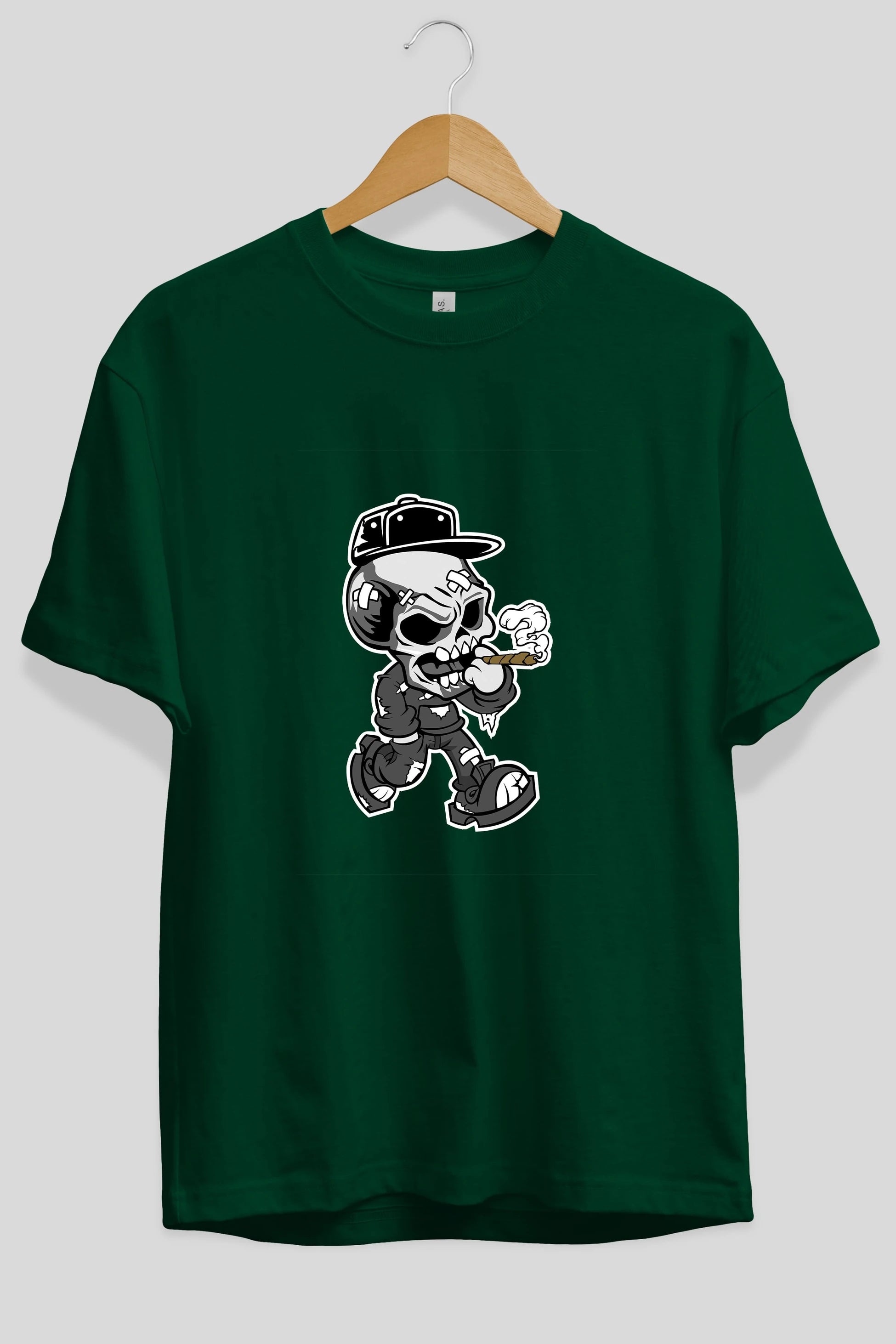 Skull Smoker Ön Baskılı Oversize t-shirt Erkek Kadın Unisex %100 Pamuk tişort