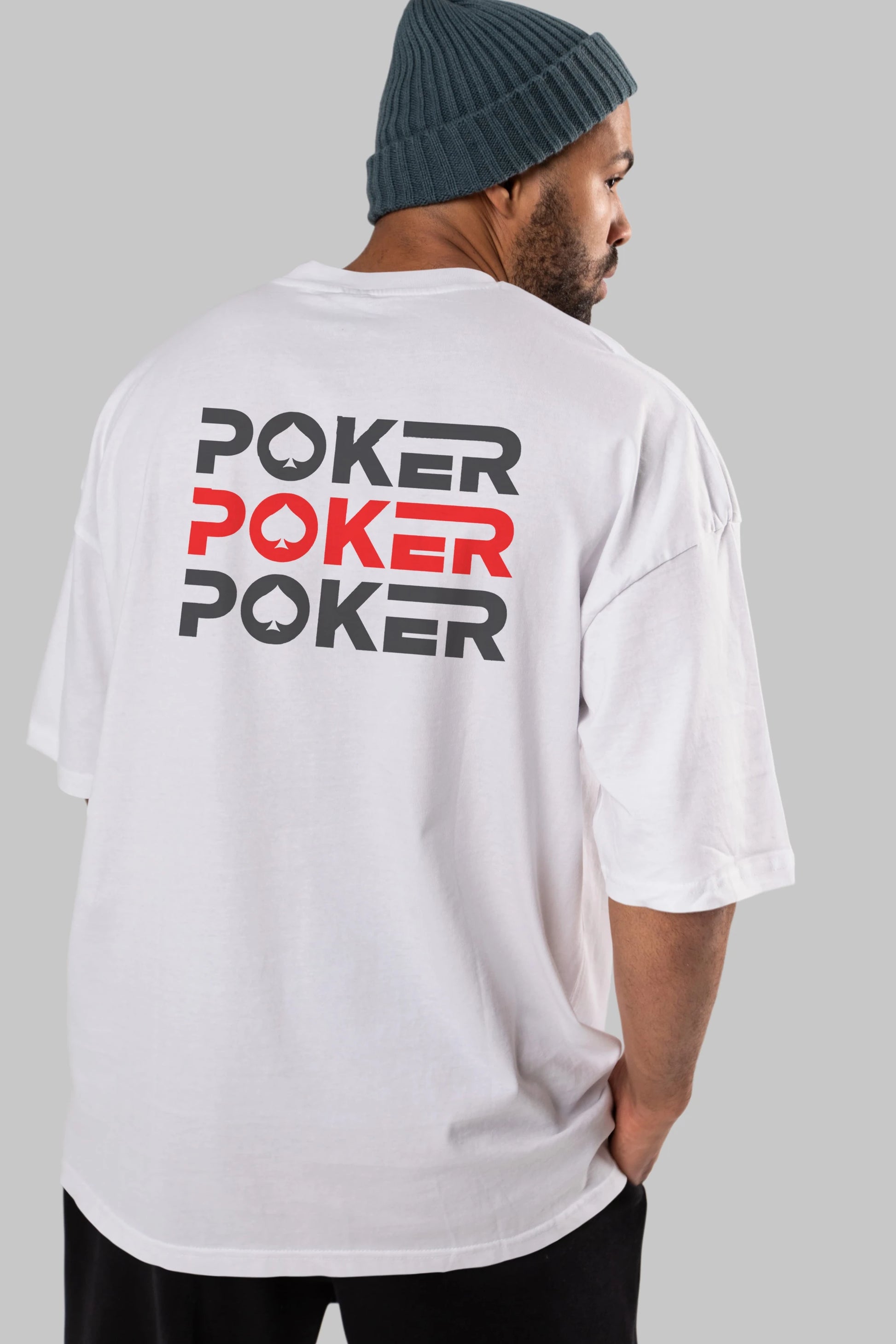 Poker Arka Baskılı Oversize t-shirt Erkek Kadın Unisex
