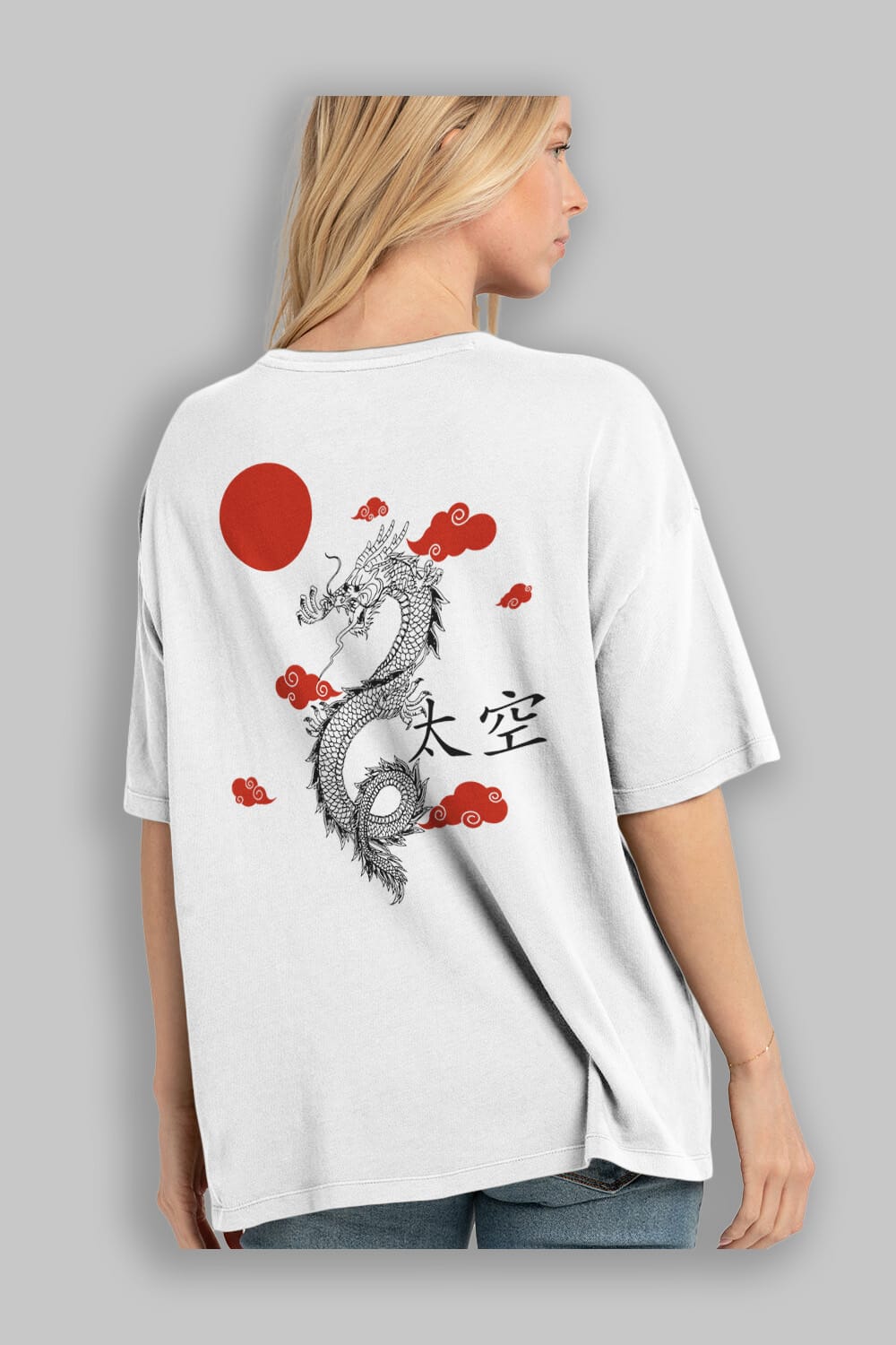 Chinese Dragon Arka Baskılı Oversize t-shirt Erkek Kadın Unisex