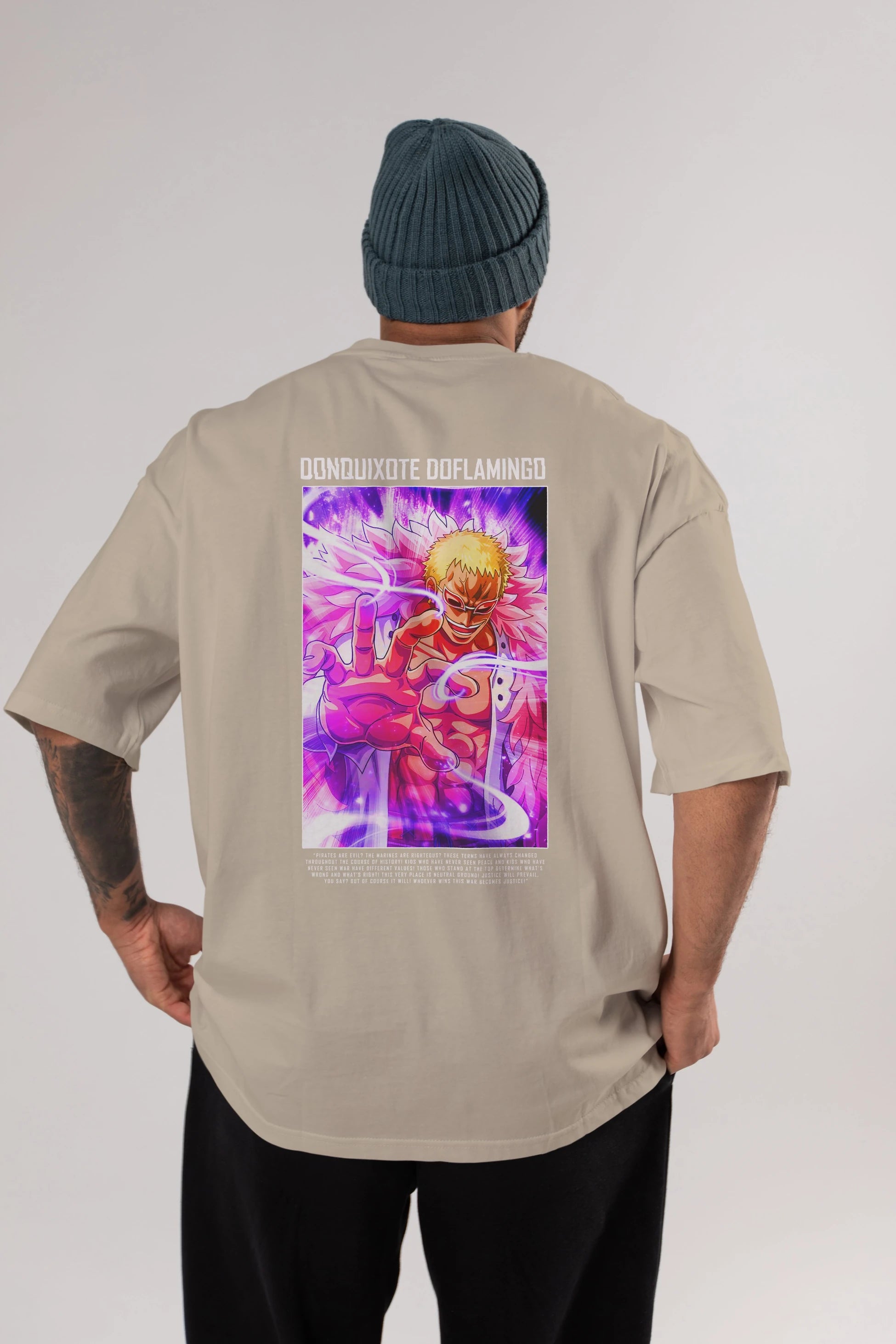 Doflamingo Anime Arka Baskılı Oversize t-shirt Erkek Kadın Unisex %100 pamuk tişort