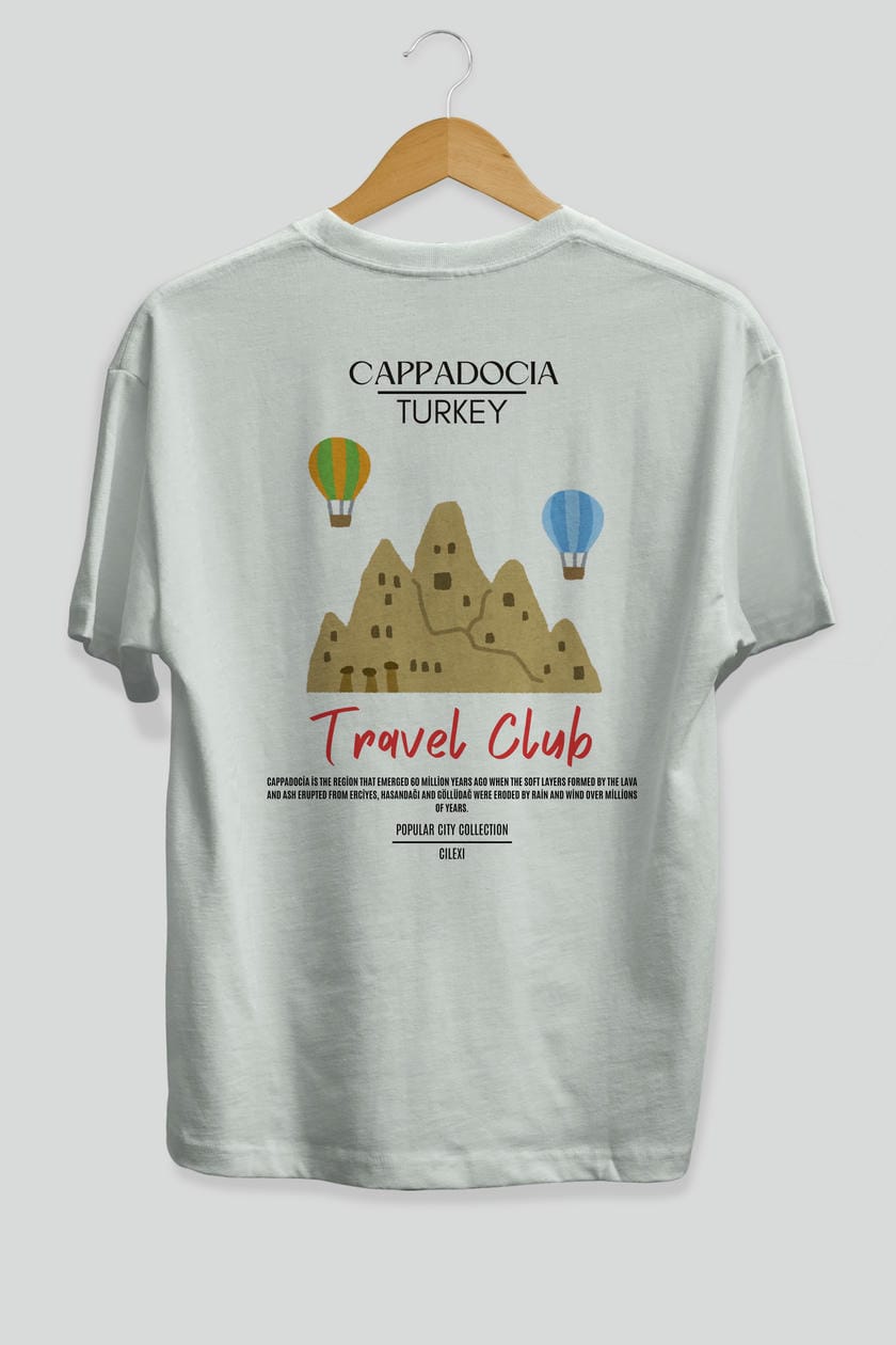 Cappadocia Turkey Arka Baskılı Oversize t-shirt Erkek Kadın Pamuk Bisiklet Yaka tişort