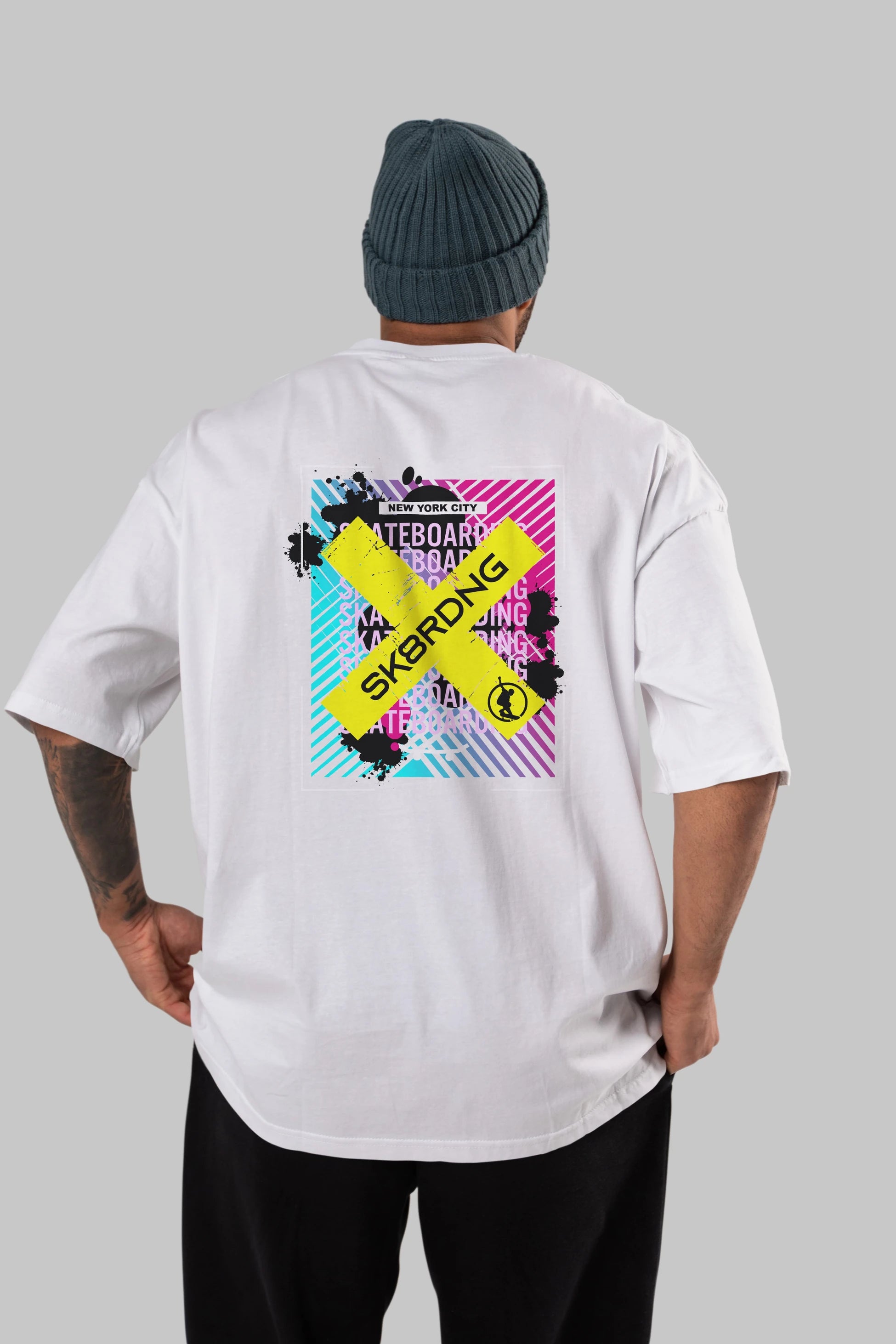 Skatebording Arka Baskılı Oversize t-shirt Erkek Kadın Unisex