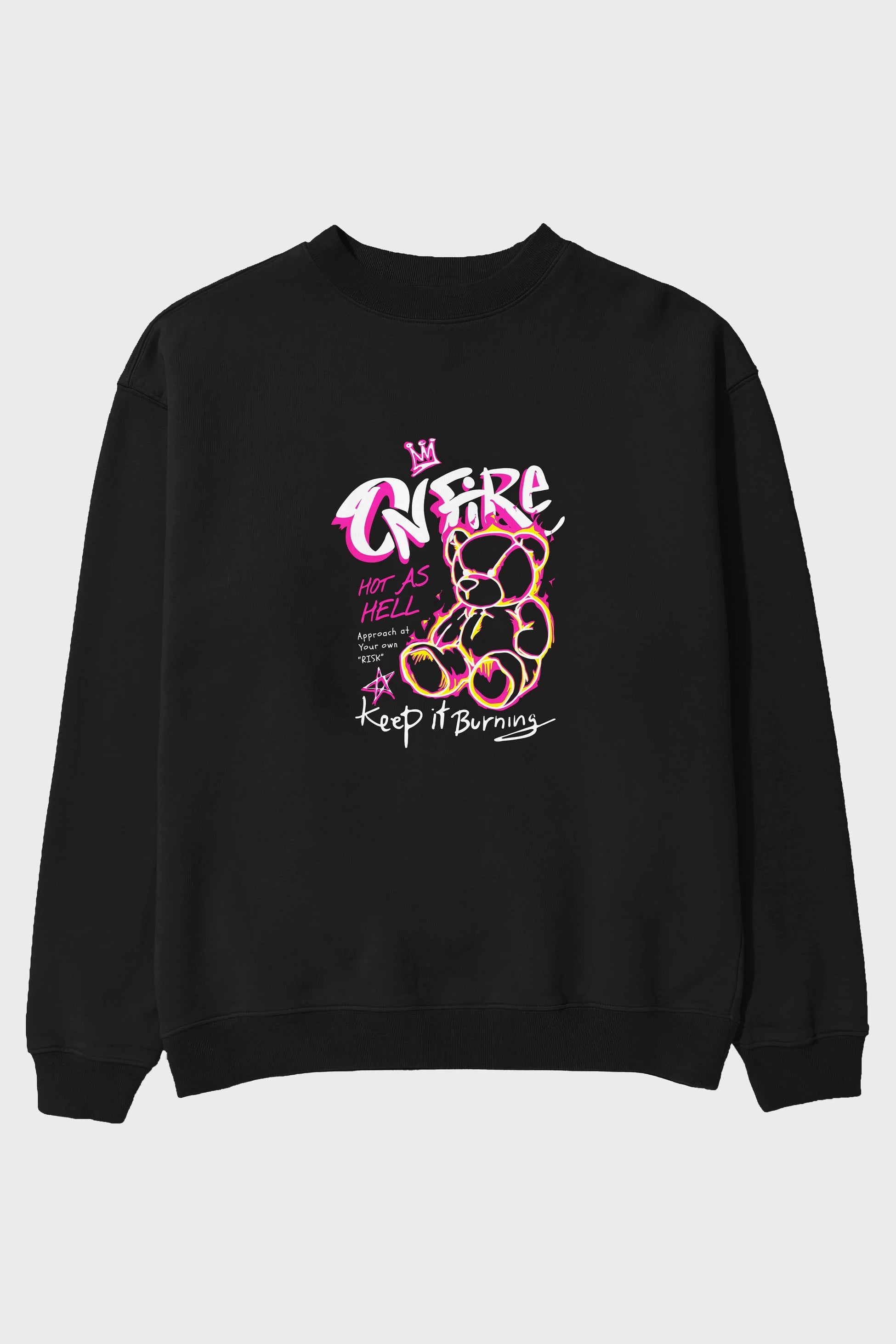 On Fire Bear Ön Baskılı Oversize Sweatshirt Erkek Kadın Unisex