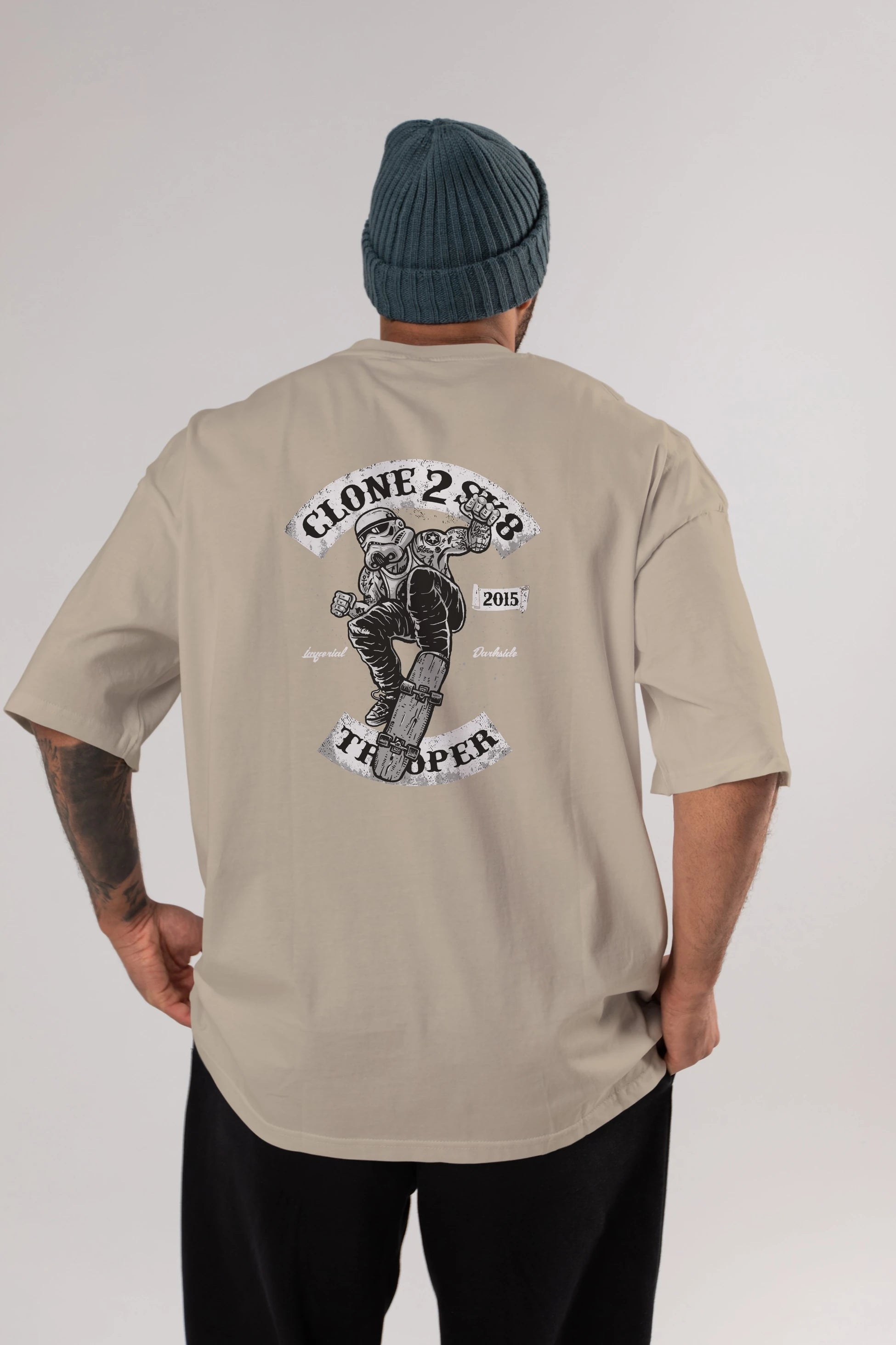Clone 2 Sk8 Arka Baskılı Oversize t-shirt Erkek Kadın Unisex %100 Pamuk