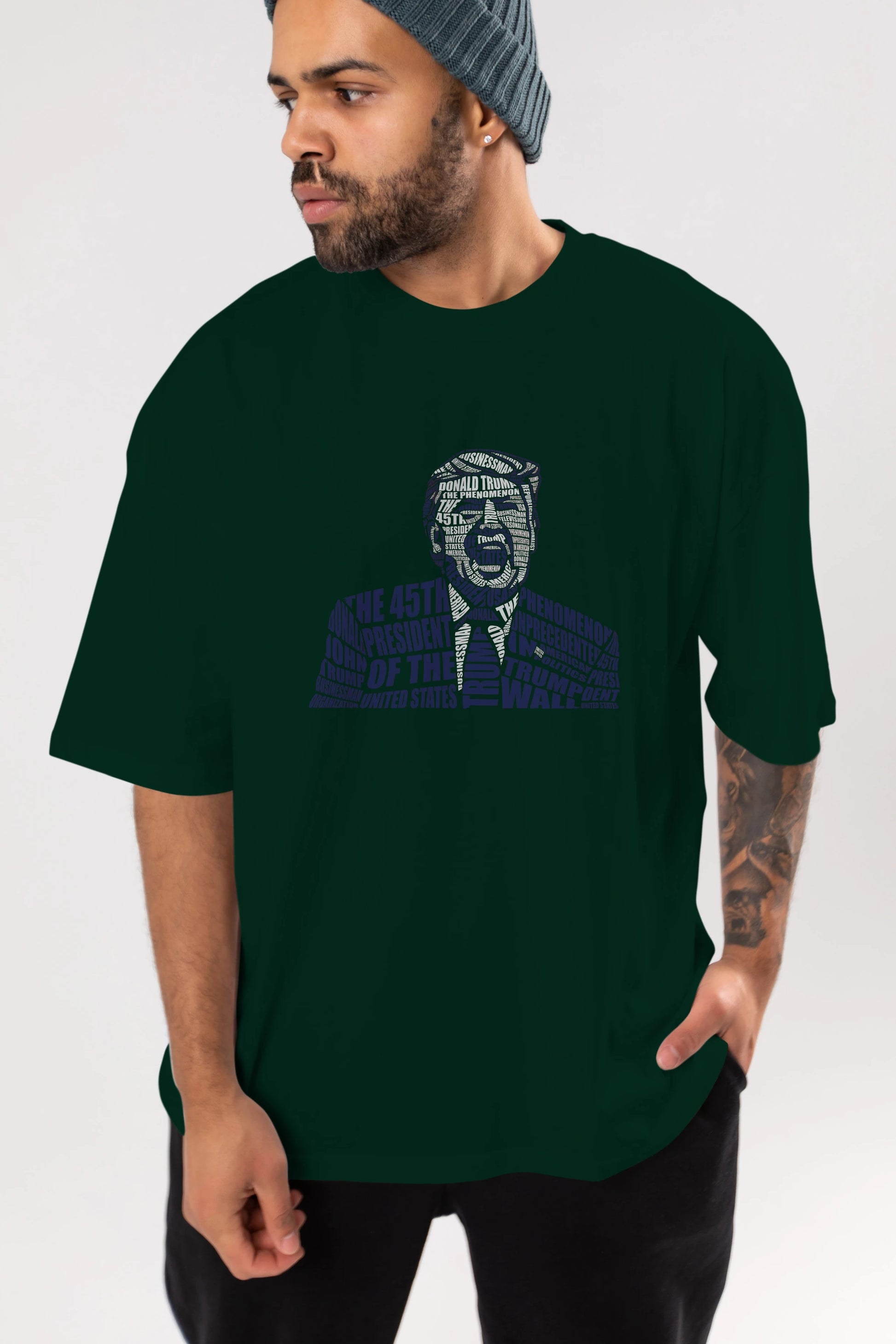 Trump Calligram Ön Baskılı Oversize t-shirt %100 pamuk Erkek Kadın Unisex