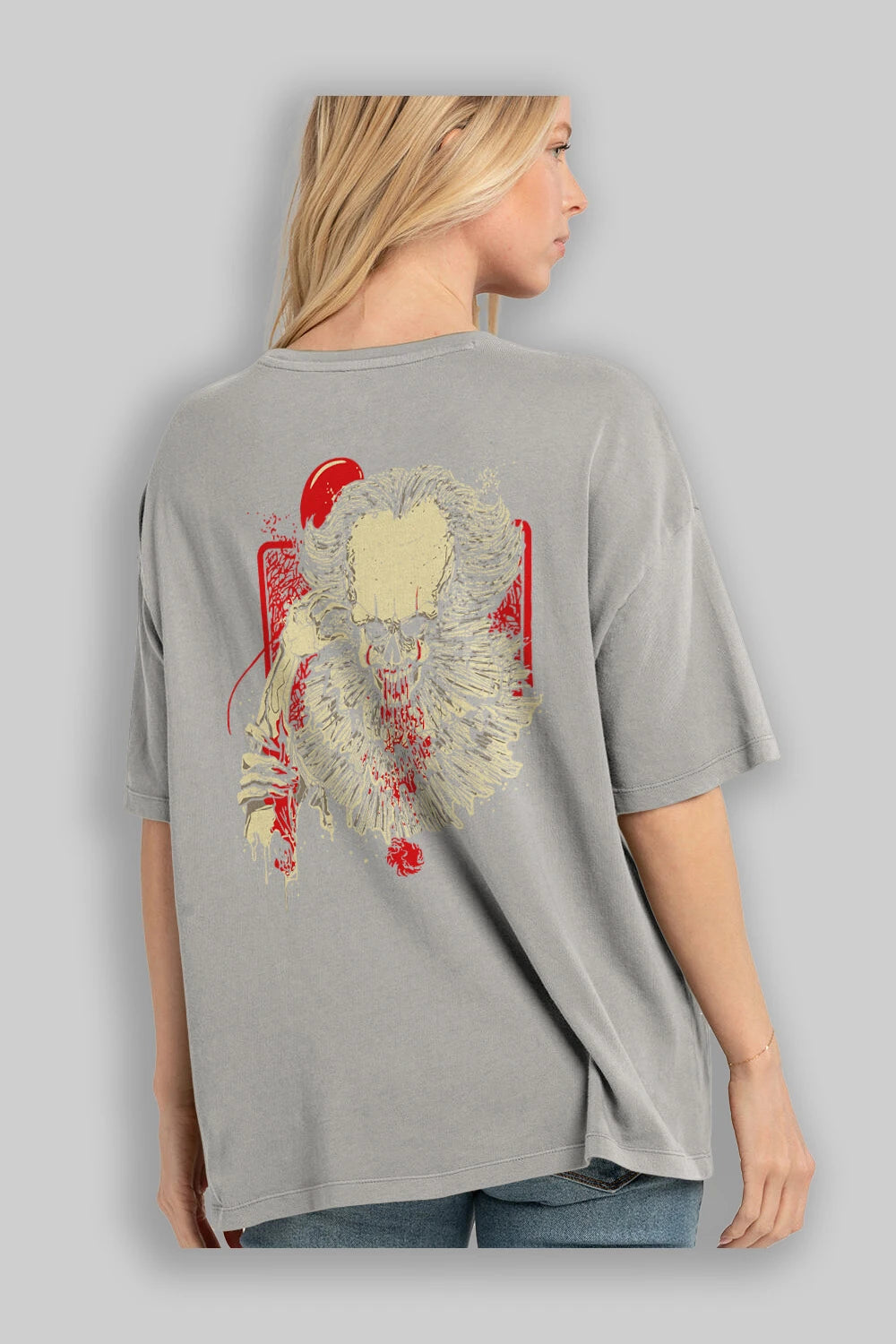 it (2) Arka Baskılı Oversize t-shirt Erkek Kadın Unisex %100 Pamuk Bisiklet Yaka tişort