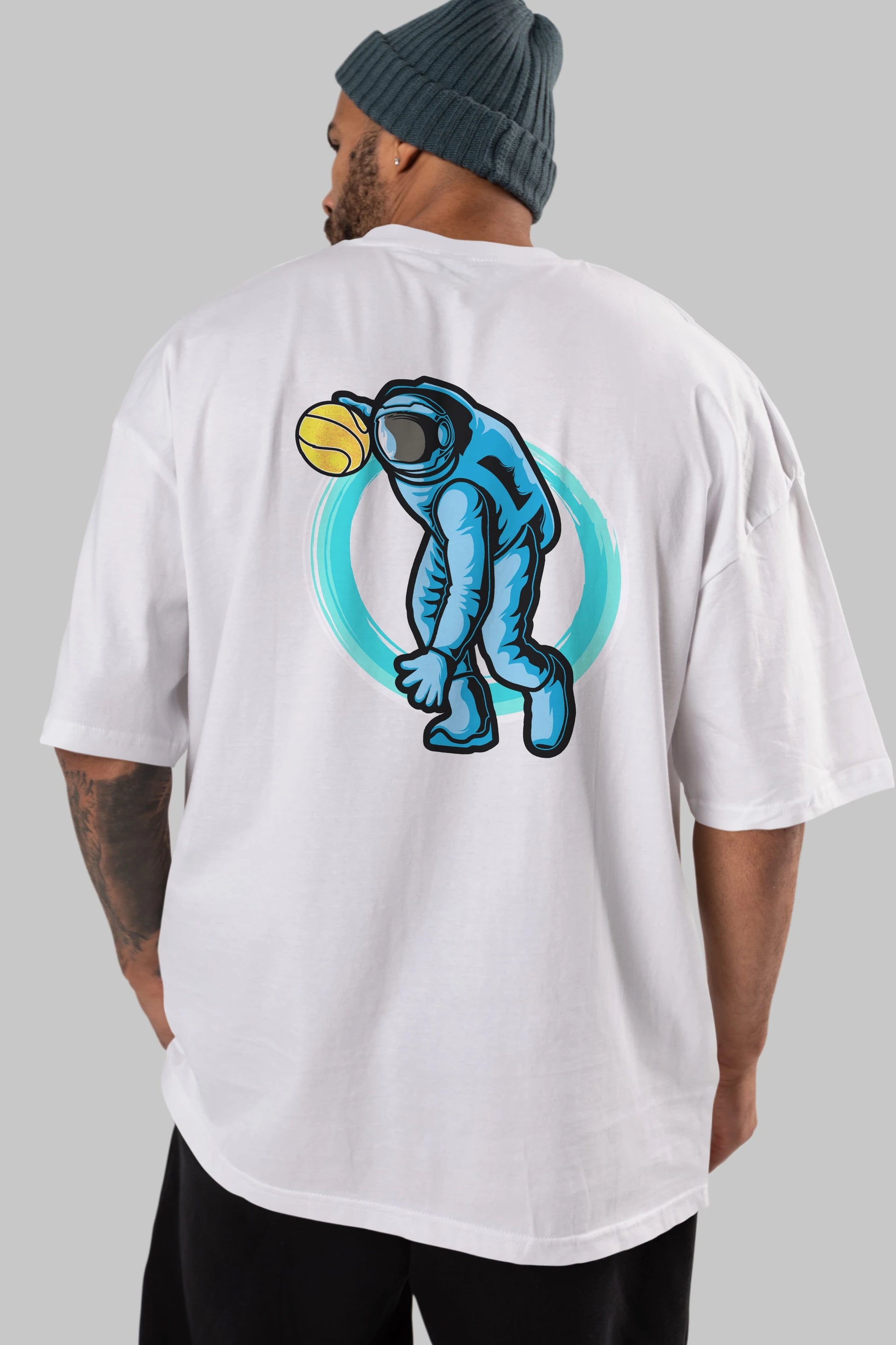 Astronaut Dribble Arka Baskılı Oversize t-shirt Erkek Kadın Unisex
