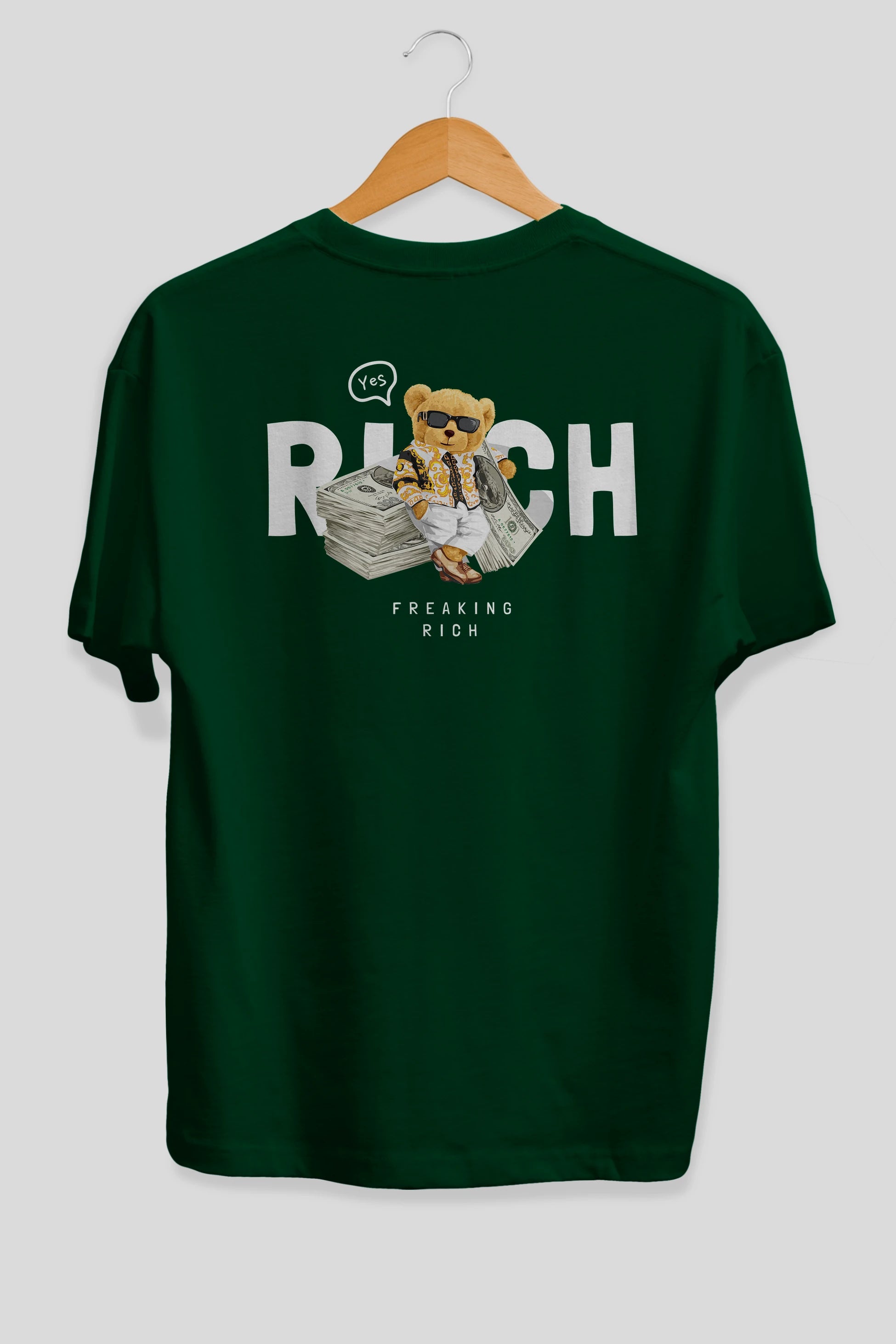 Teddy Bear Freakıng Rich Arka Baskılı Oversize t-shirt Erkek Kadın Unisex %100 Pamuk
