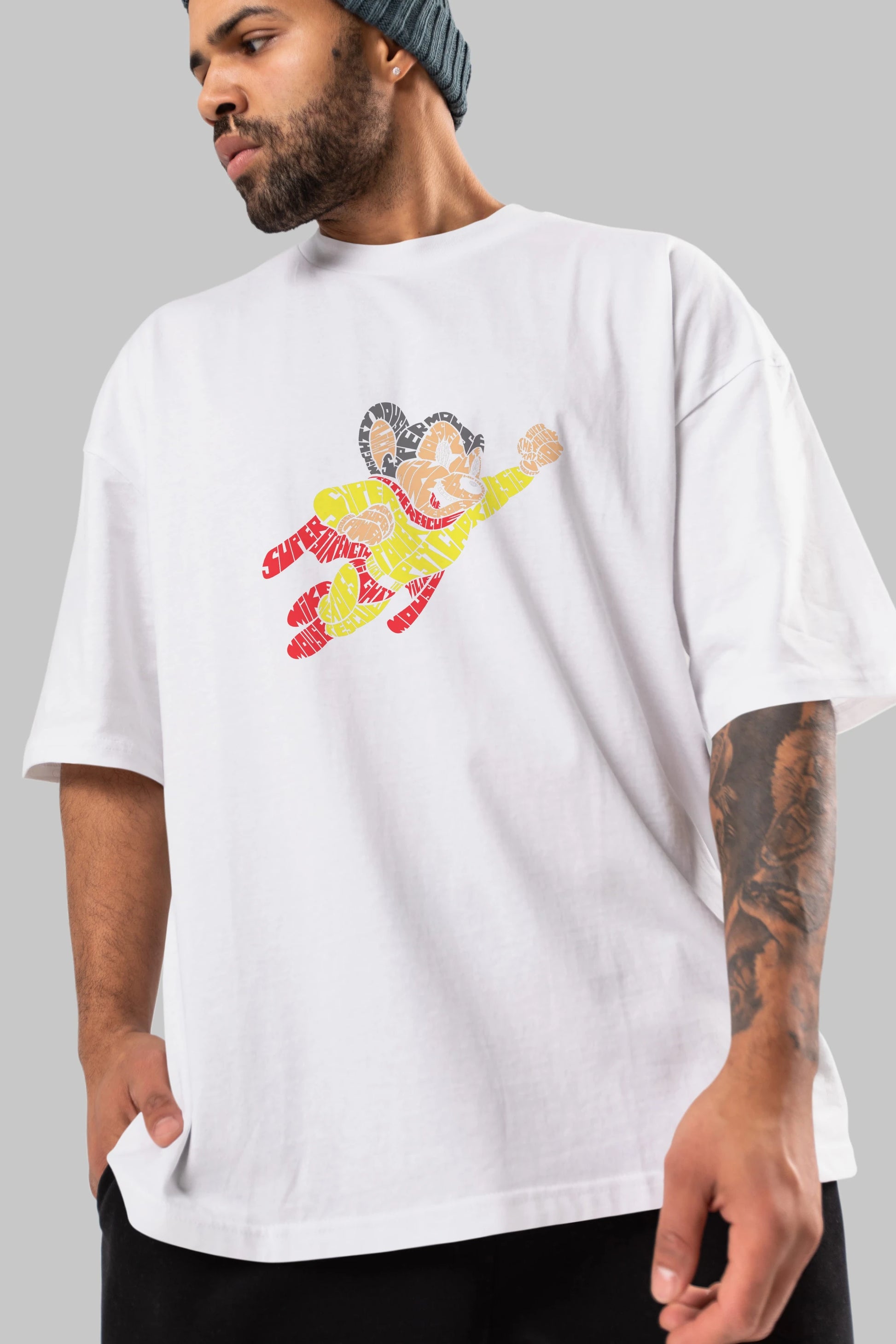 Mighty Mouse Ön Baskılı Oversize t-shirt %100 pamuk Erkek Kadın Unisex
