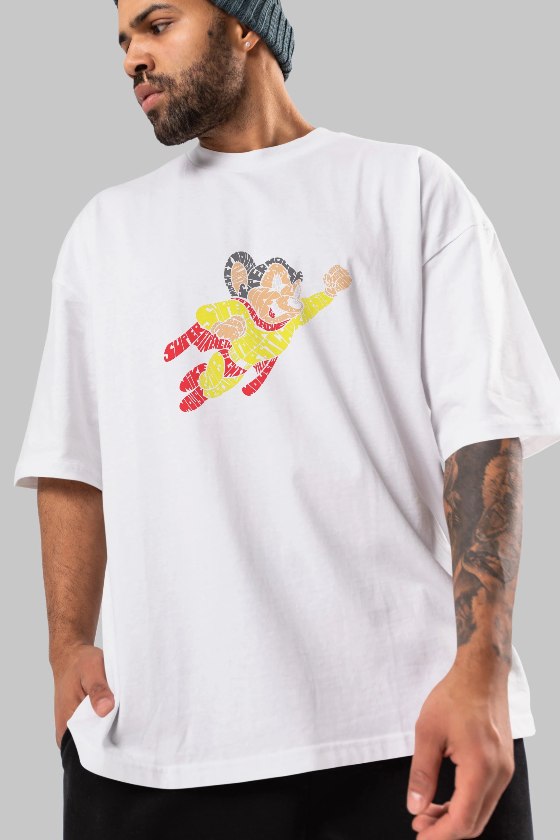 Mighty Mouse Ön Baskılı Oversize t-shirt %100 pamuk Erkek Kadın Unisex