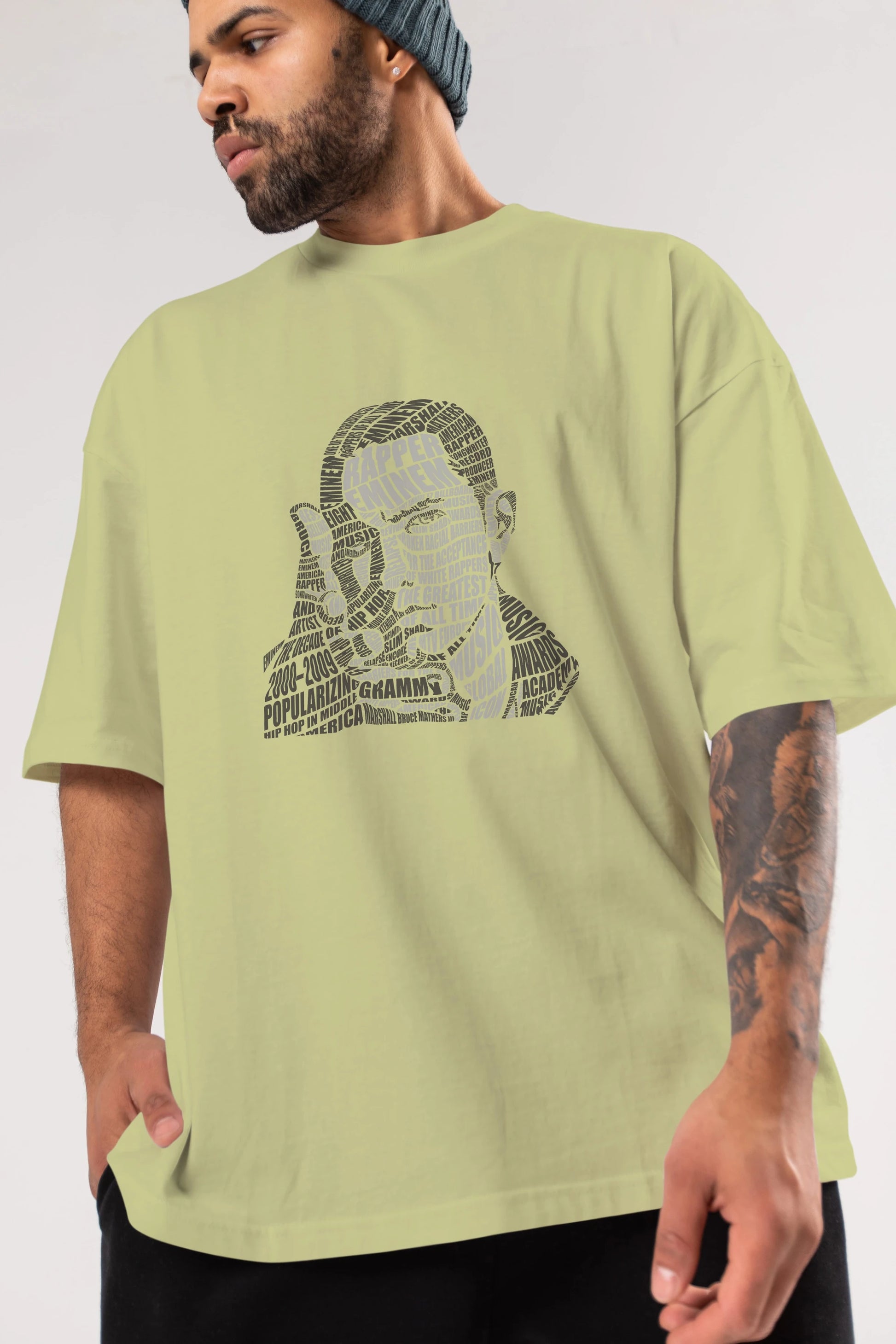 Eminem Calligram Ön Baskılı Oversize t-shirt %100 pamuk Erkek Kadın Unisex