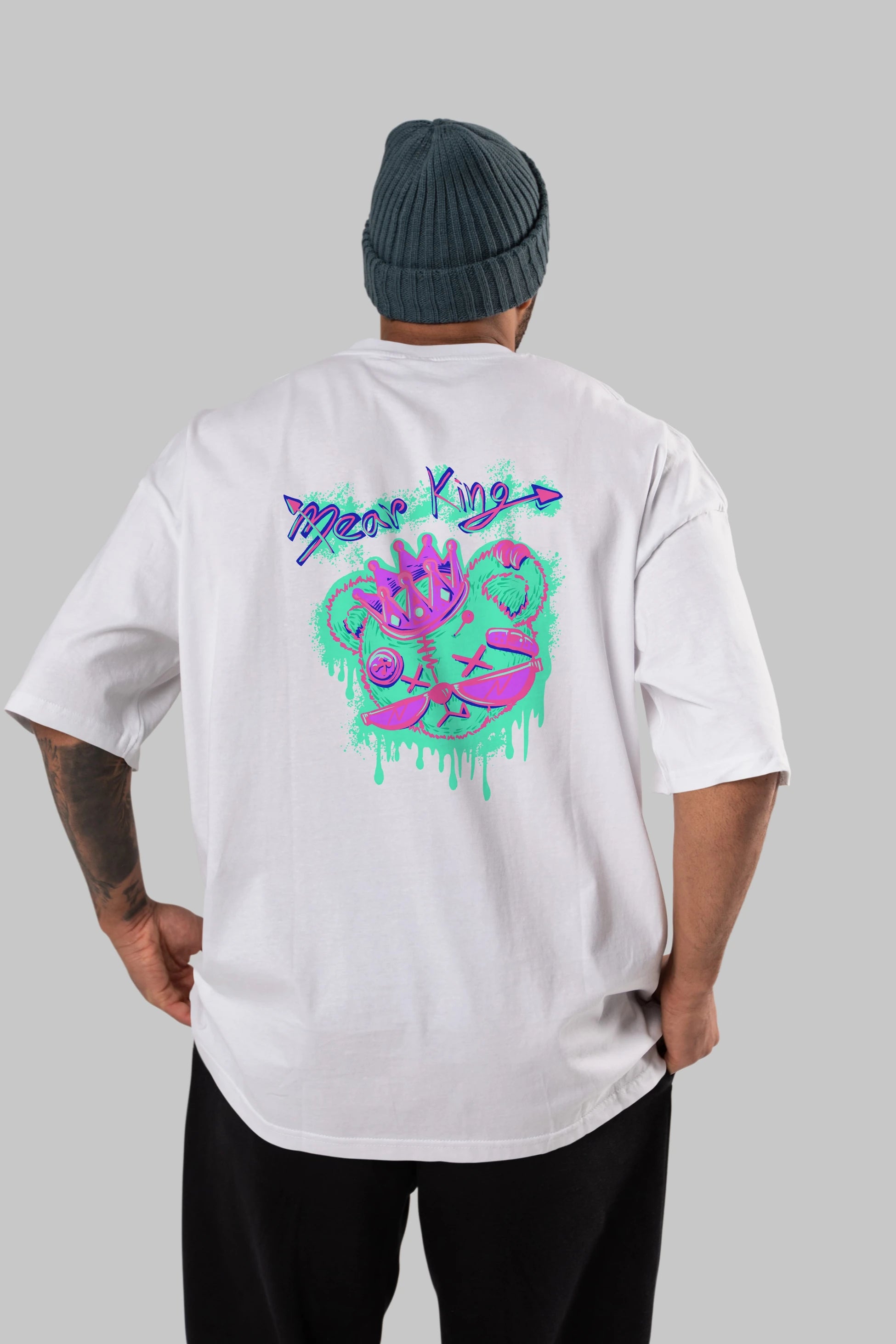 Bear King Arka Baskılı Oversize t-shirt Erkek Kadın Unisex