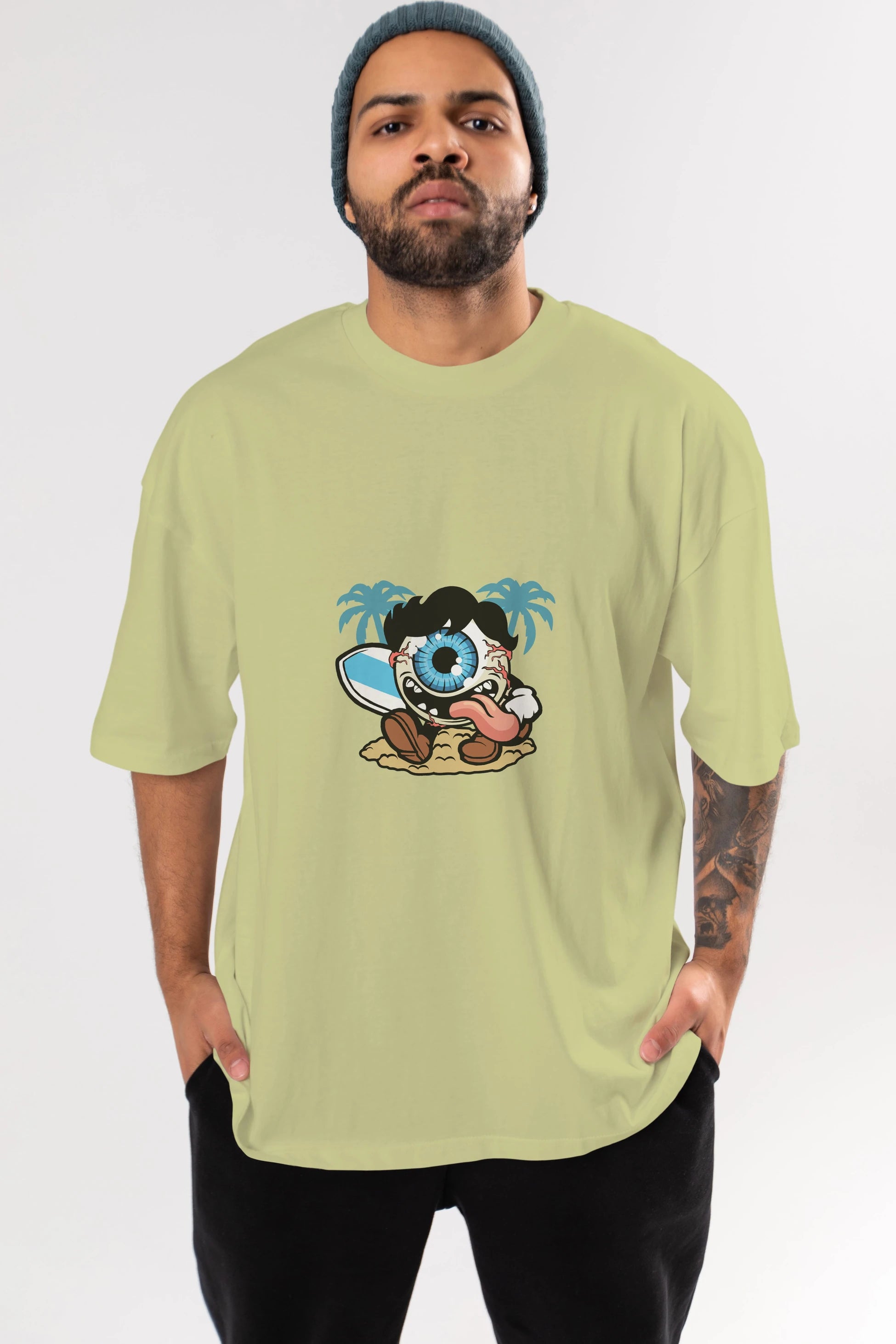 Eye Ball Surfer Ön Baskılı Oversize t-shirt Erkek Kadın Unisex %100 Pamuk tişort