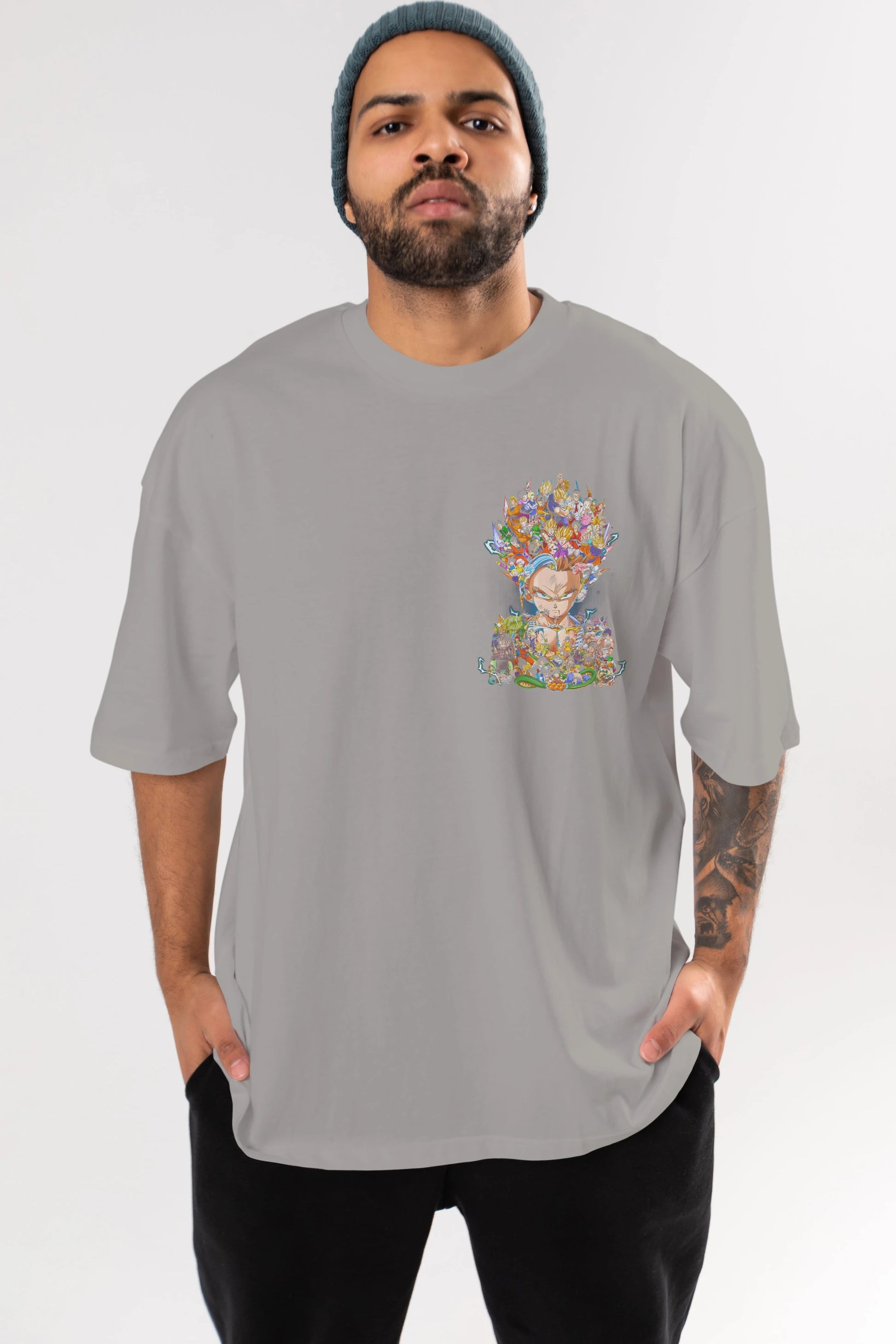 DRAGON BALL ART (2) Ön Sol Baskılı Oversize t-shirt Erkek Kadın Unisex %100 Pamuk Bisiklet Yaka tişort