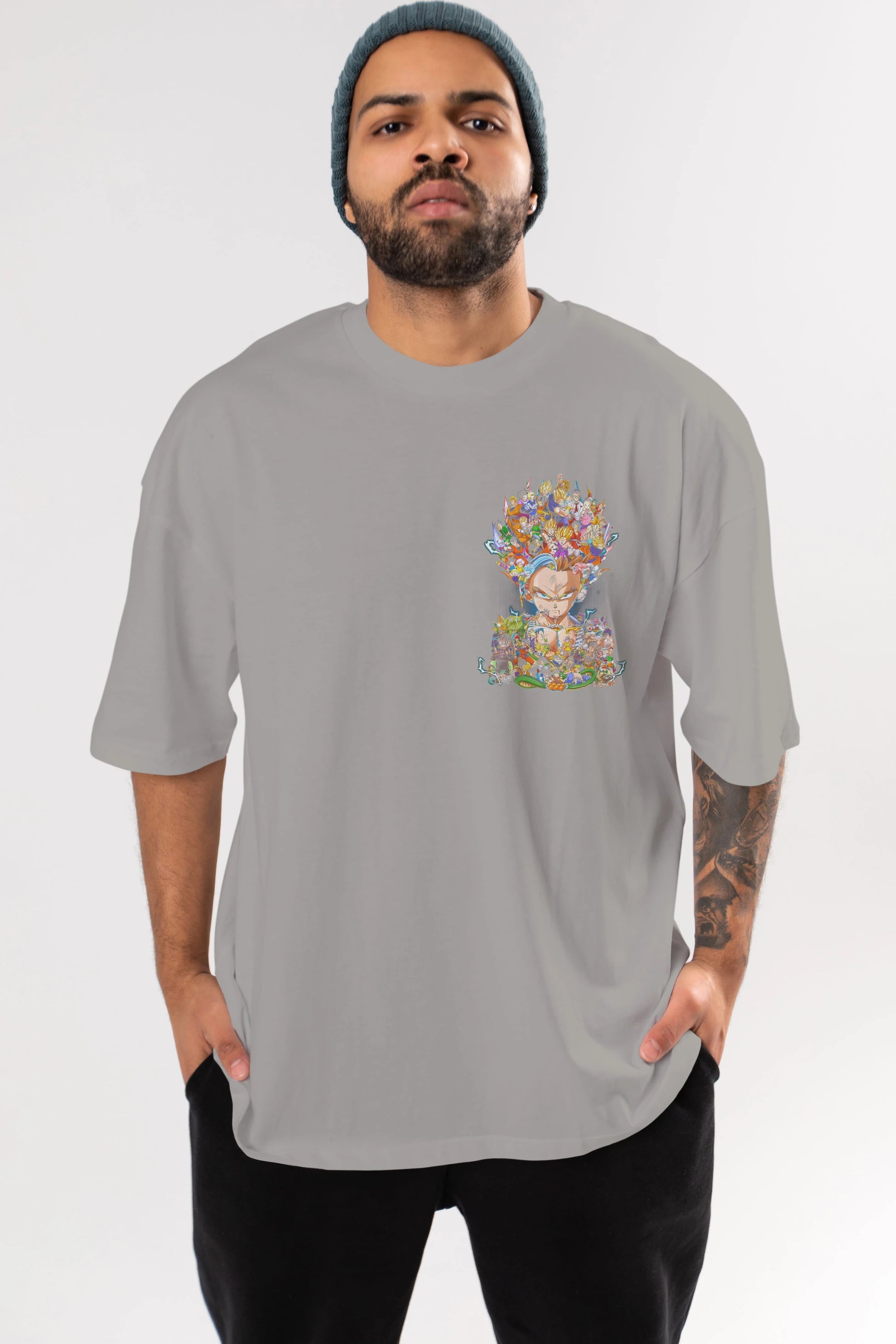 DRAGON BALL ART (2) Ön Sol Baskılı Oversize t-shirt Erkek Kadın Unisex %100 Pamuk Bisiklet Yaka tişort