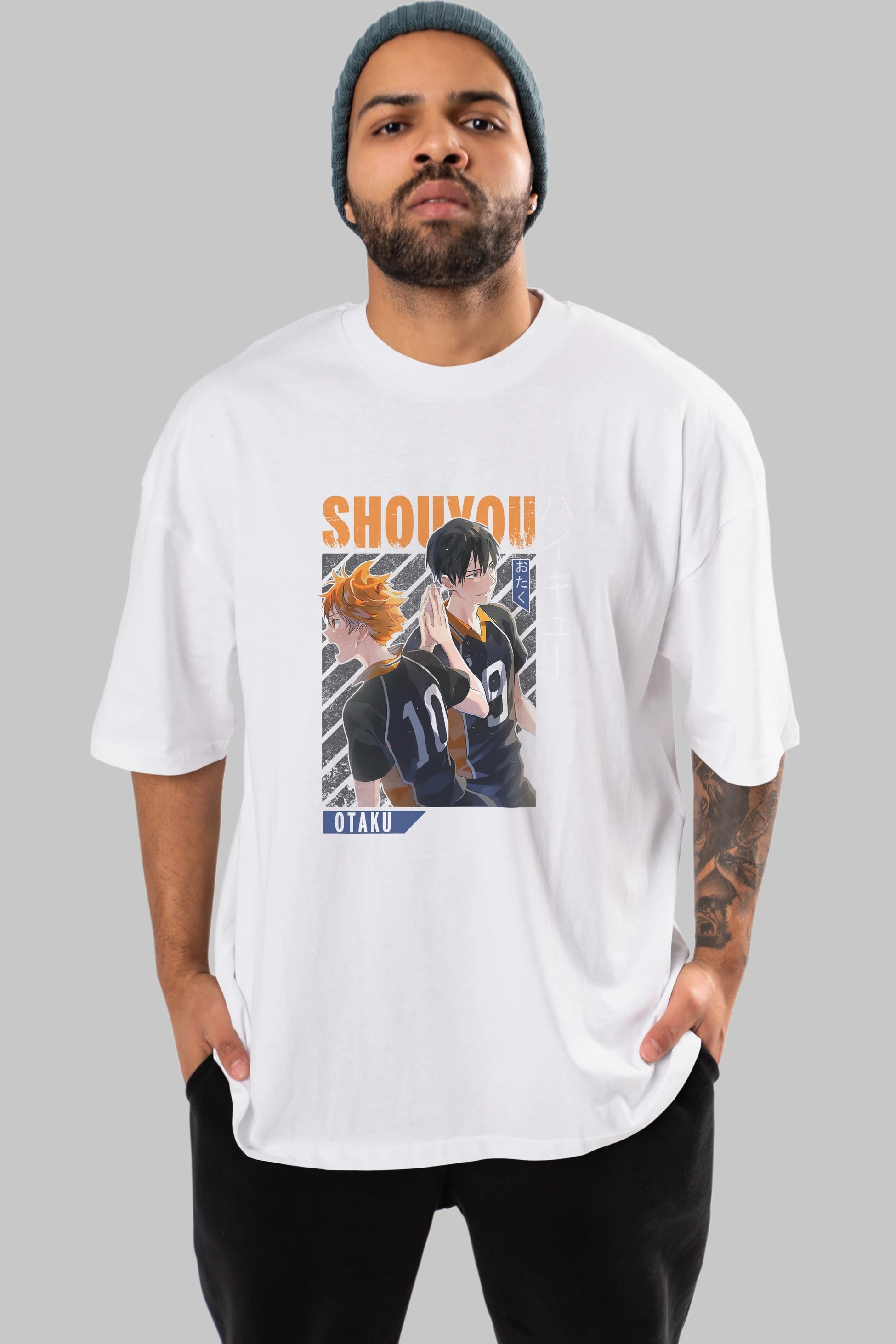 Shouyou Hinata 12 Anime Ön Baskılı Oversize t-shirt %100 pamuk Erkek Kadın Unisex