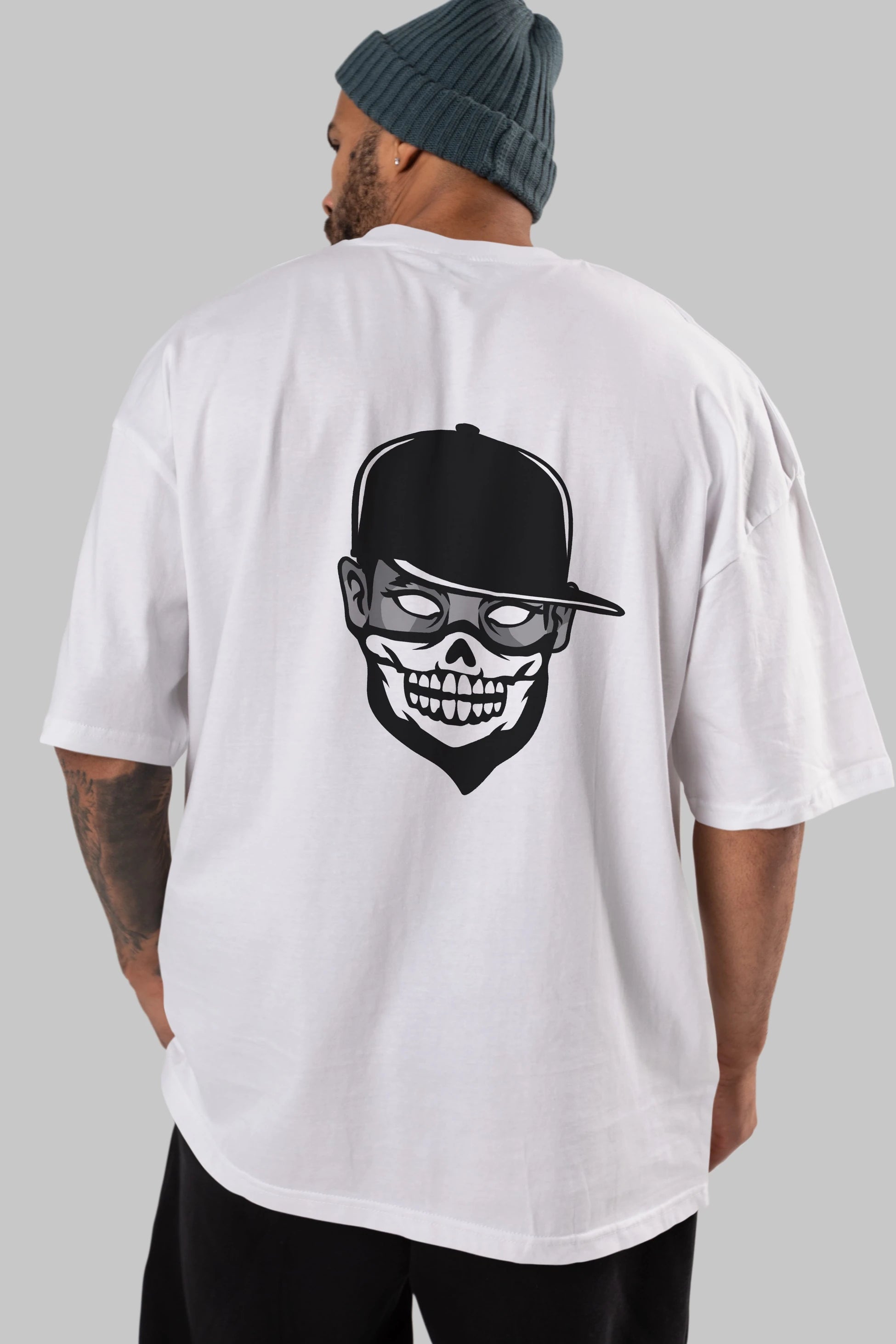 Skull Mask Arka Baskılı Oversize t-shirt Erkek Kadın Unisex %100 Pamuk tişort