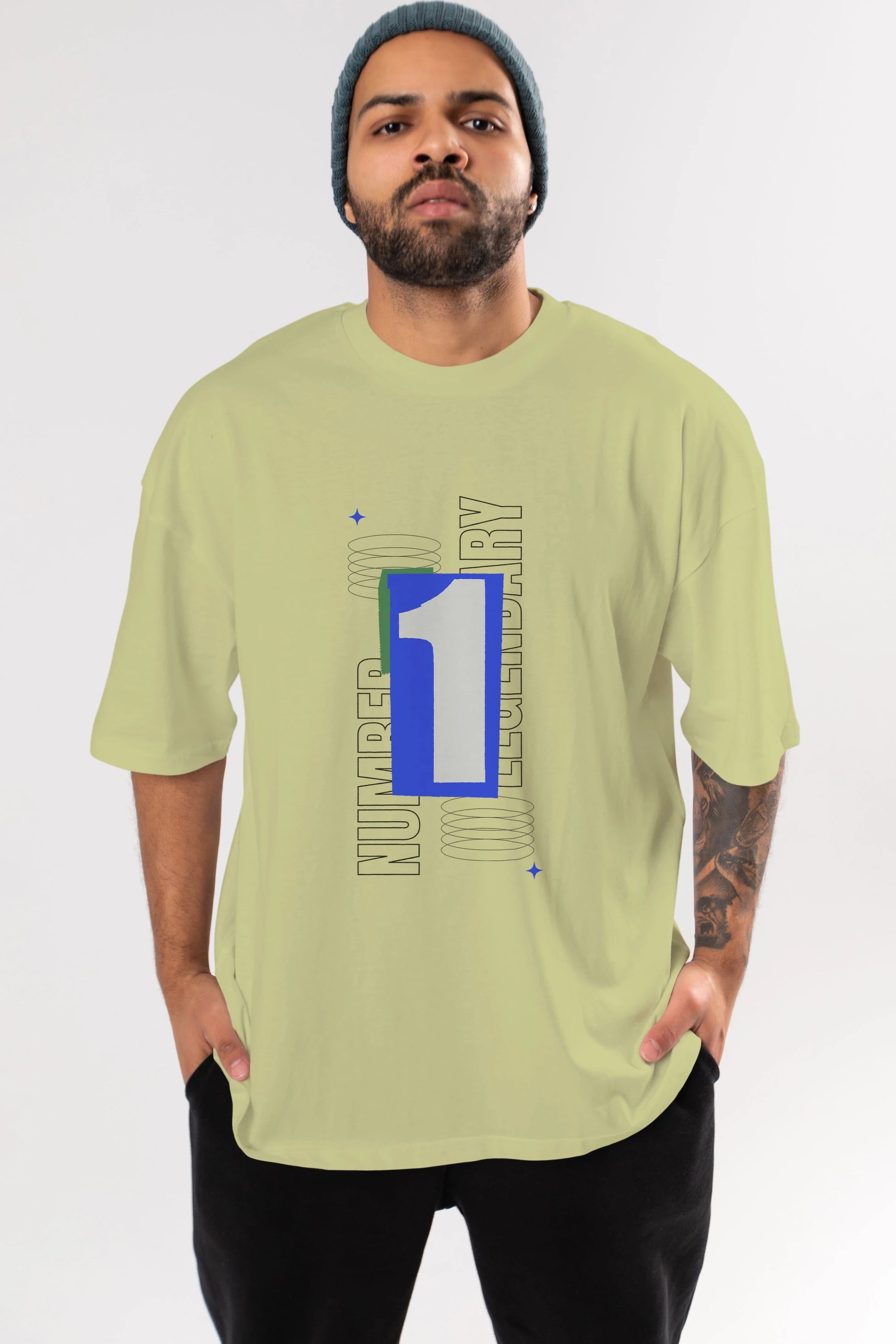 Number 1 Yazılı Ön Baskılı Oversize t-shirt Erkek Kadın Unisex