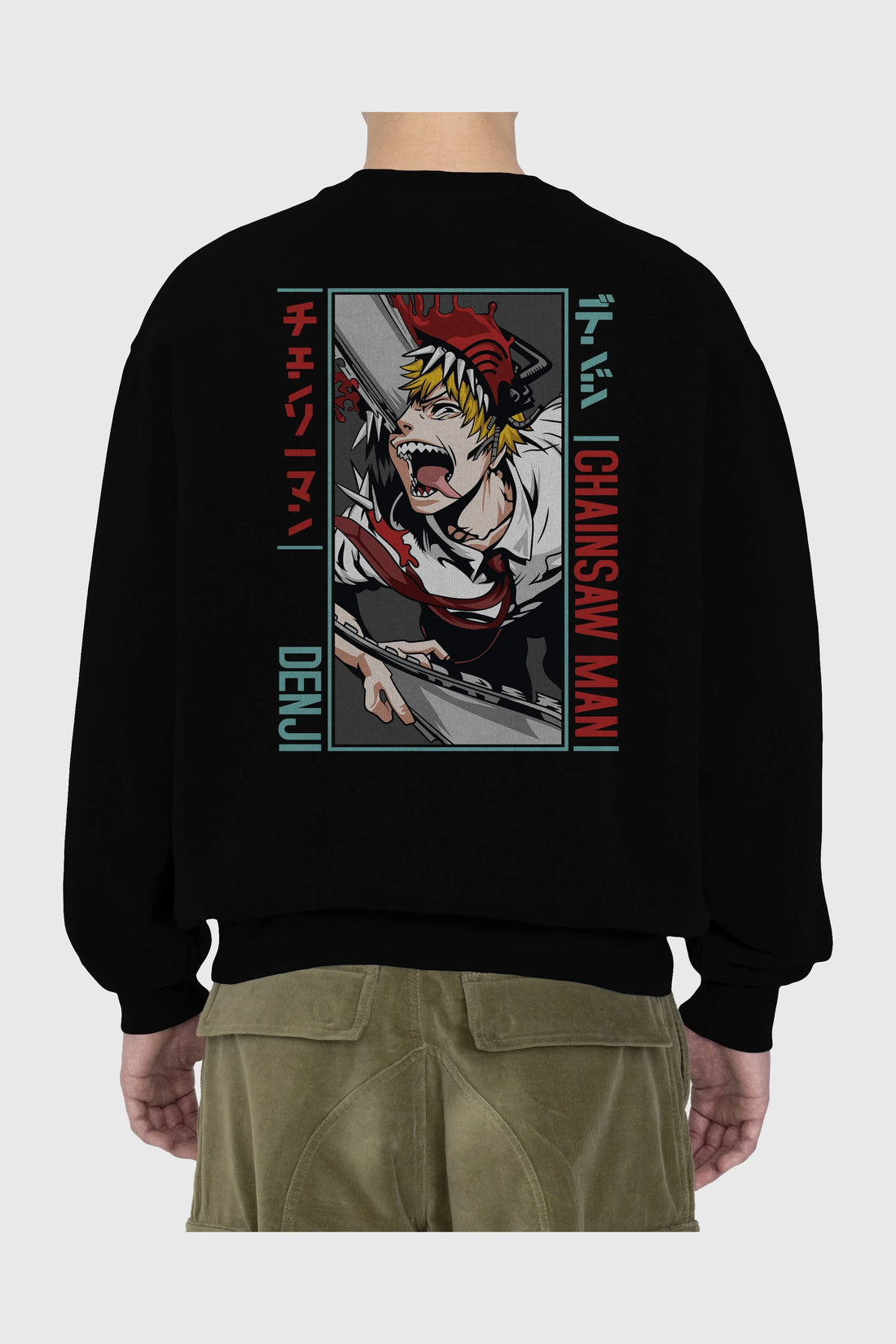Denji Chainsaw Man Anime Arka Baskılı Oversize Sweatshirt Erkek Kadın Unisex