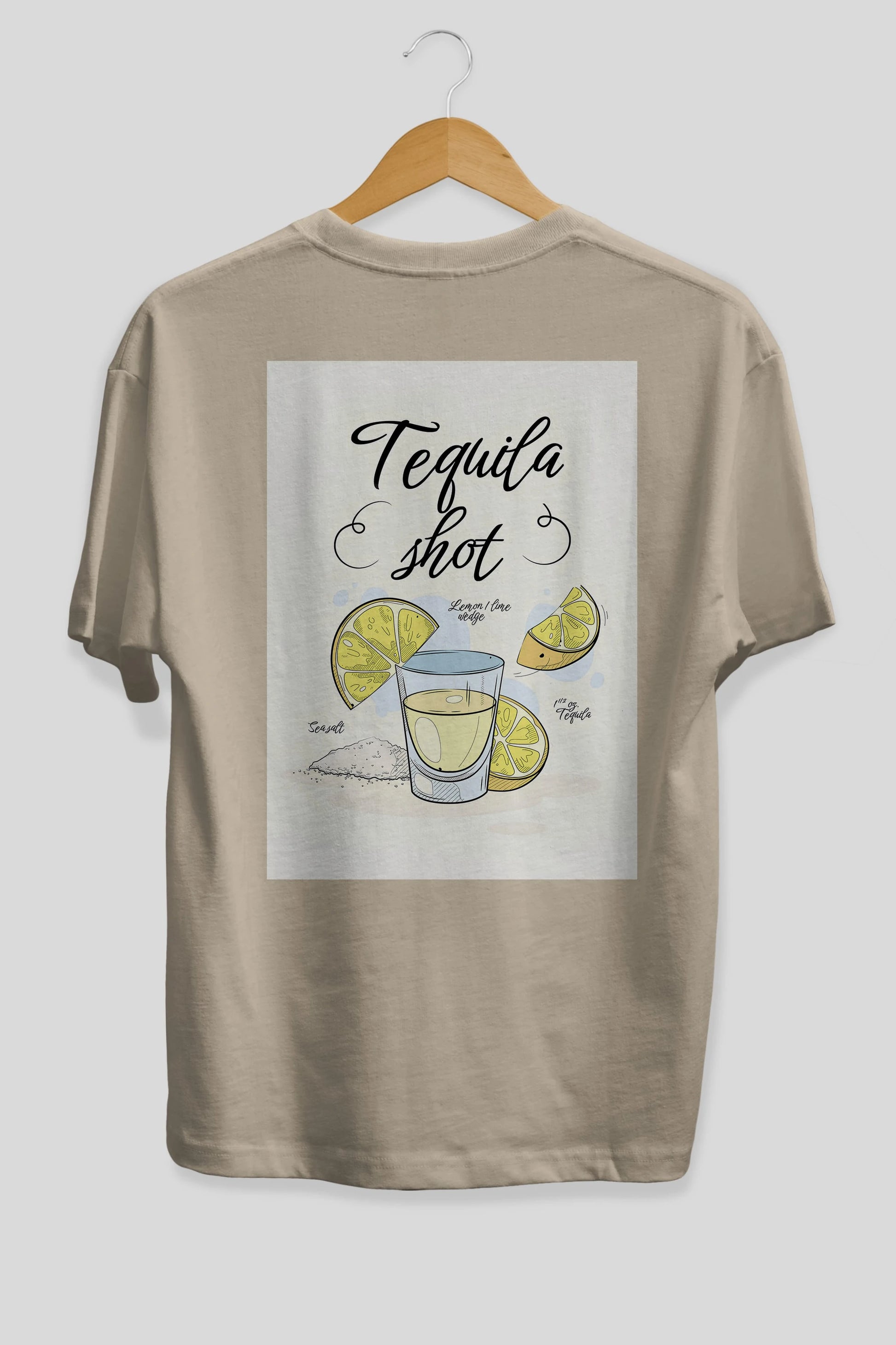 Tequila Shot Arka Baskılı Oversize t-shirt Erkek Kadın Unisex %100 Pamuk Bisiklet Yaka tişort