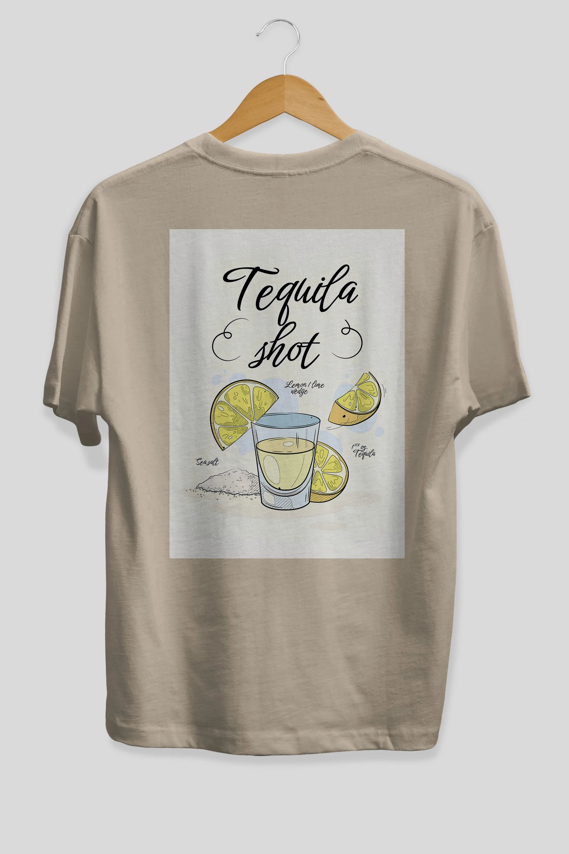 Tequila Shot Arka Baskılı Oversize t-shirt Erkek Kadın Unisex %100 Pamuk Bisiklet Yaka tişort