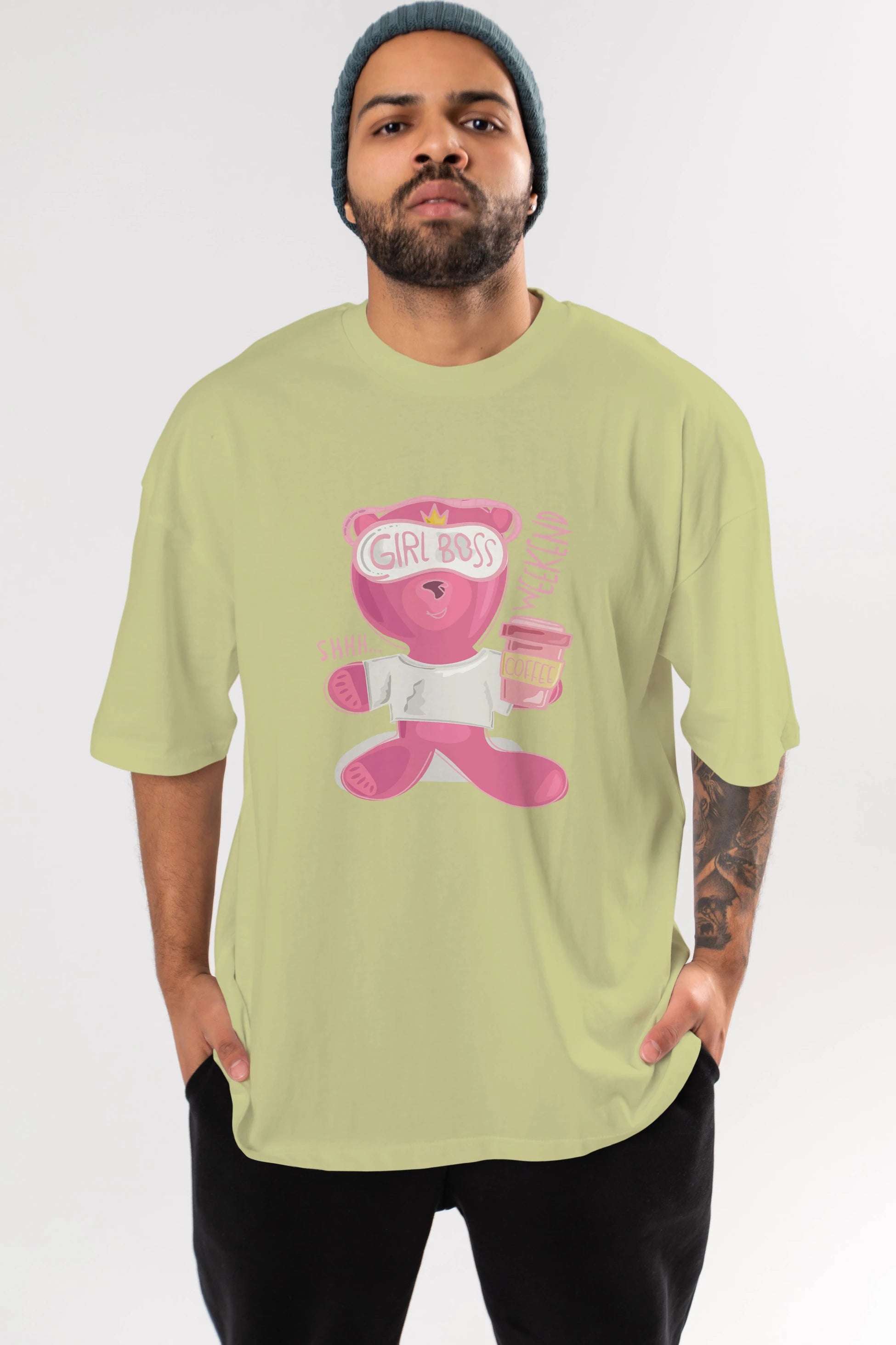 Girl Boss Bear Ön Baskılı Oversize t-shirt Erkek Kadın Unisex