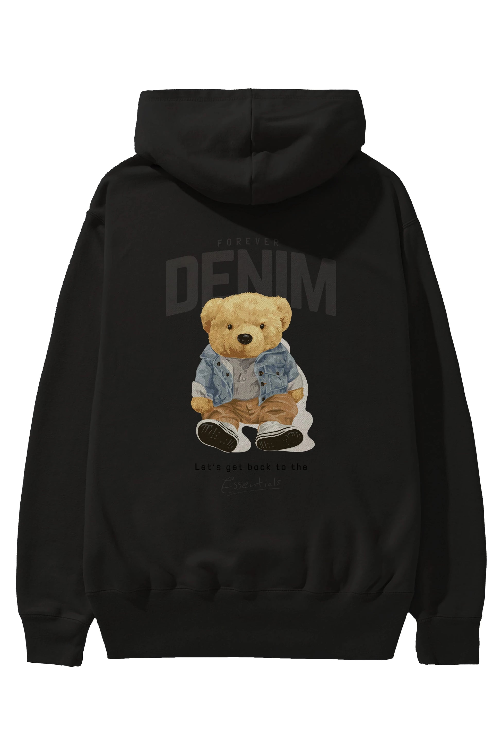 Teddy Bear Forever Denim Arka Baskılı Hoodie Oversize Kapüşonlu Sweatshirt Erkek Kadın Unisex