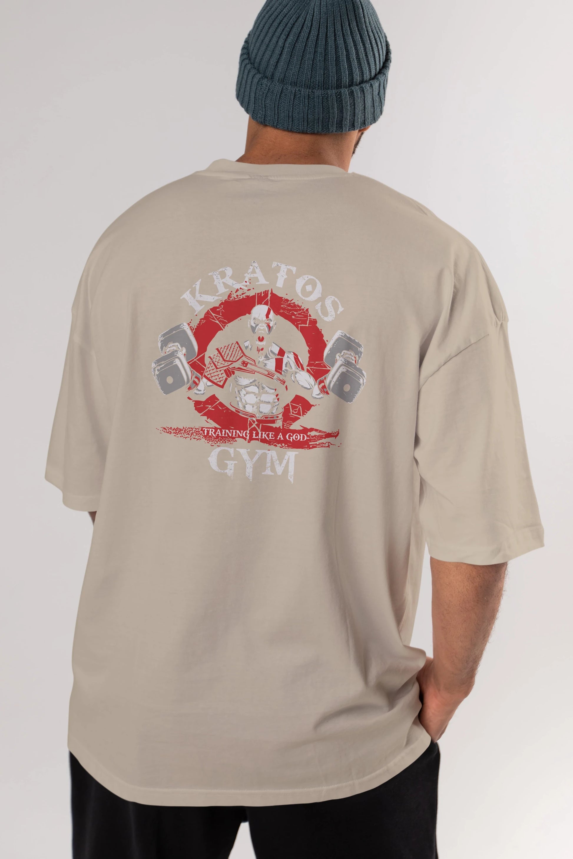 Kratos GYM Arka Baskılı Oversize t-shirt Erkek Kadın Unisex %100 Pamuk Bisiklet Yaka tişort