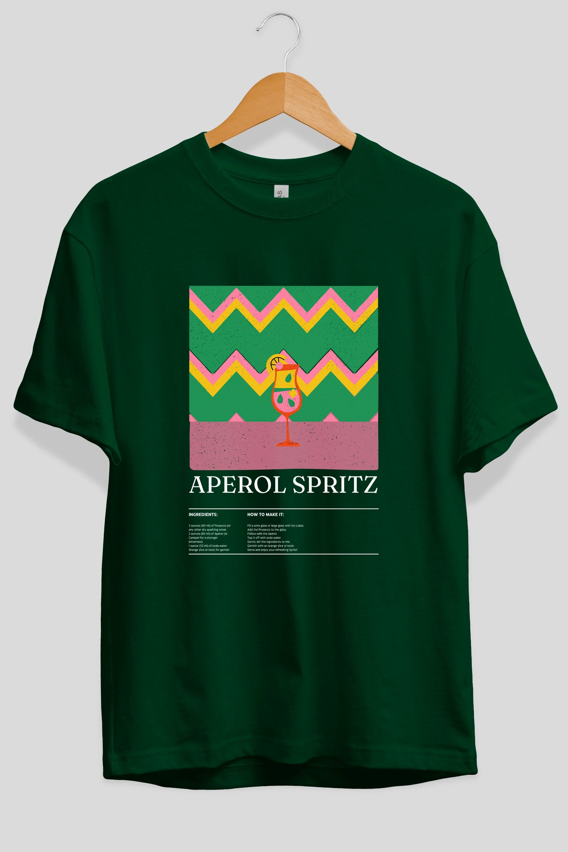 Aperol Spritz Kokteyl Ön Baskılı Oversize t-shirt Erkek Kadın %100 Pamuk Bisiklet Yaka tişort