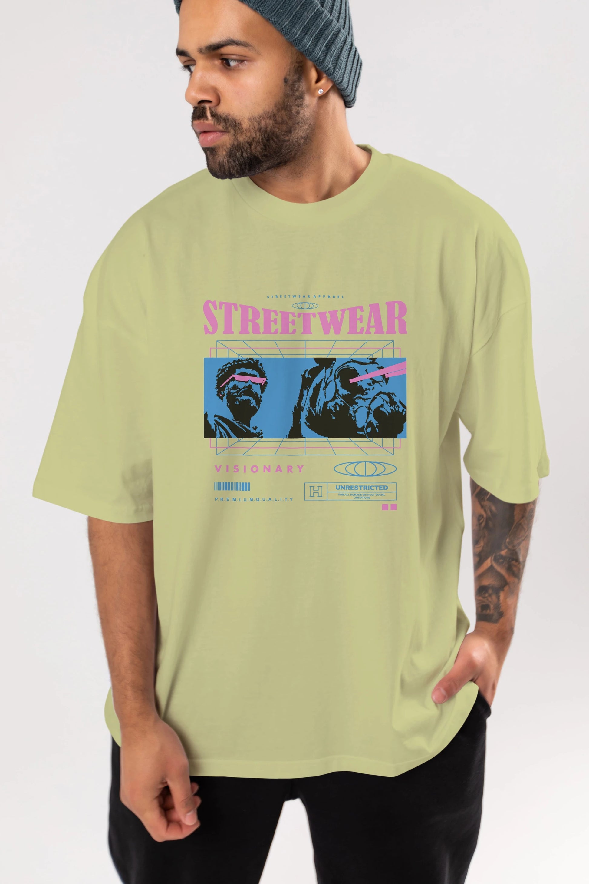 Streetwear Visionary Ön Baskılı Oversize t-shirt Erkek Kadın Unisex