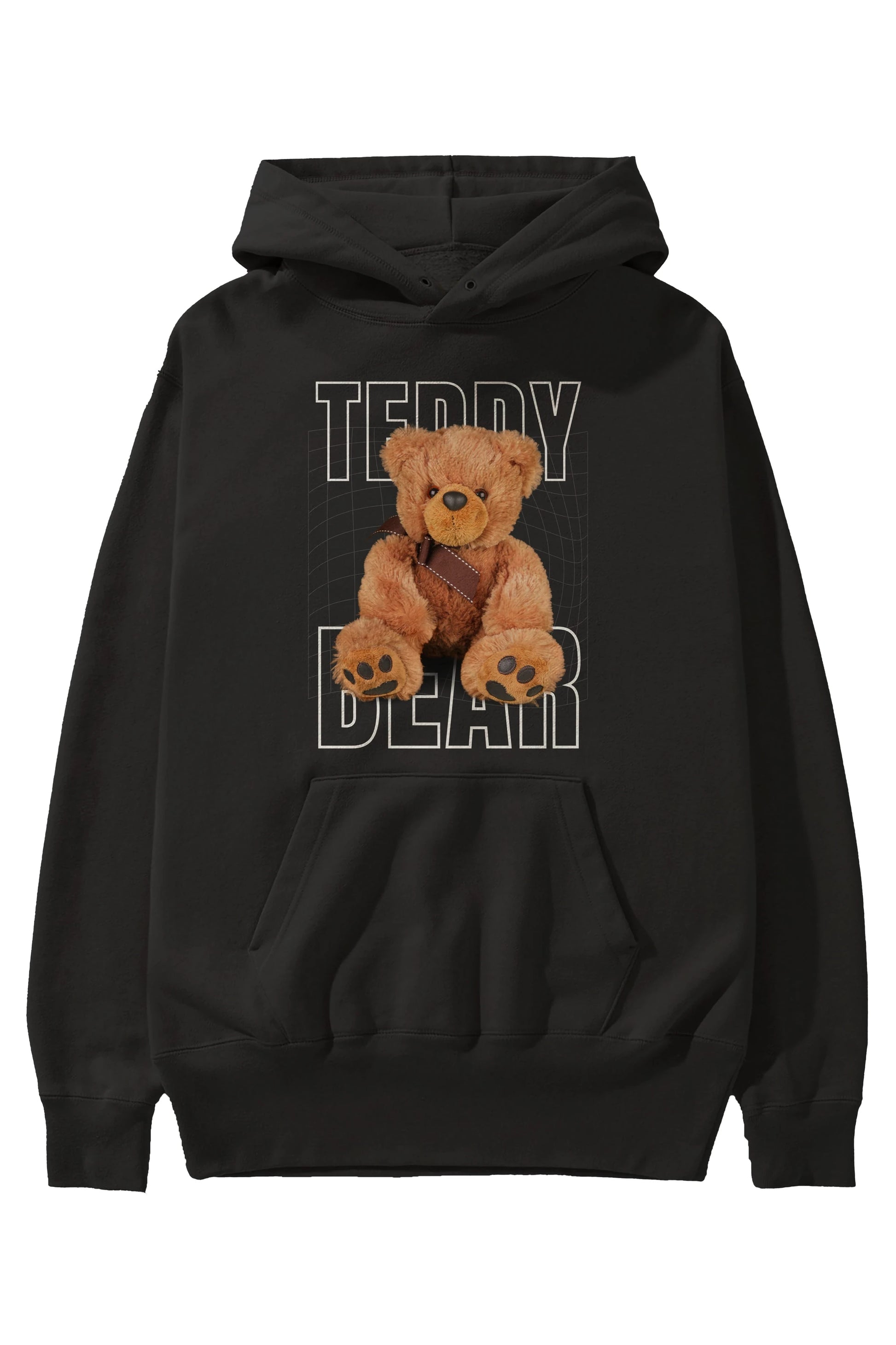 Teddy Bear Yazılı Ön Baskılı Oversize Hoodie Kapüşonlu Sweatshirt Erkek Kadın Unisex