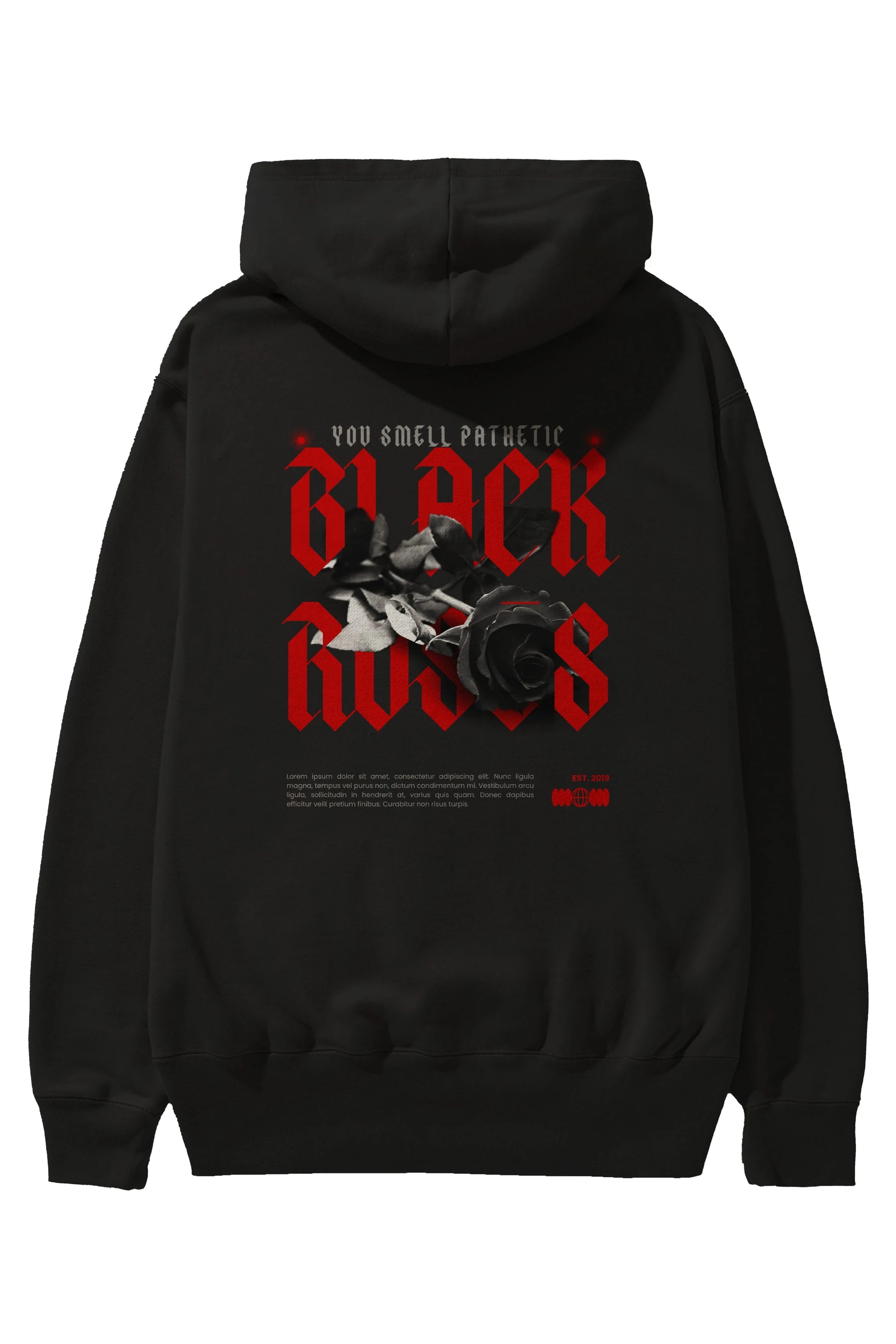 Black Roses Arka Baskılı Oversize Hoodie Kapüşonlu Sweatshirt Erkek Kadın Unisex