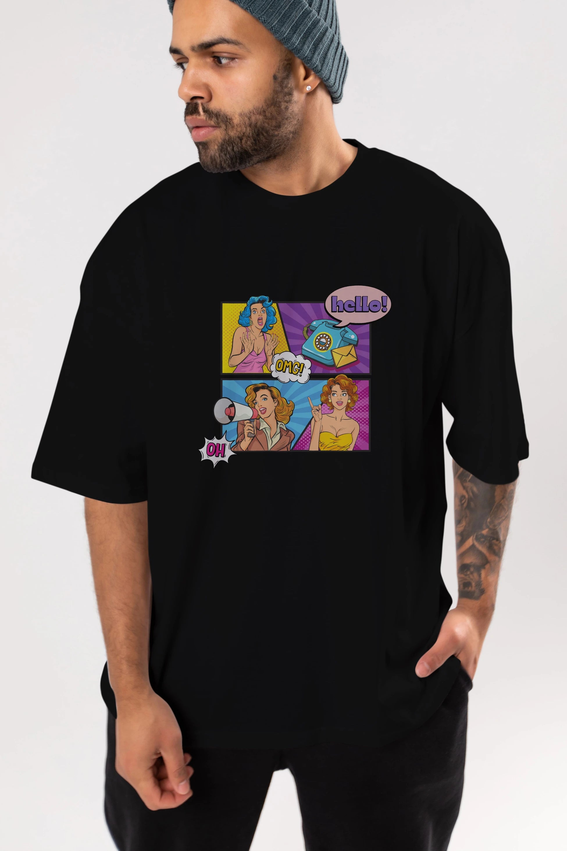Hello OMG Ön Baskılı Oversize t-shirt Erkek Kadın Unisex