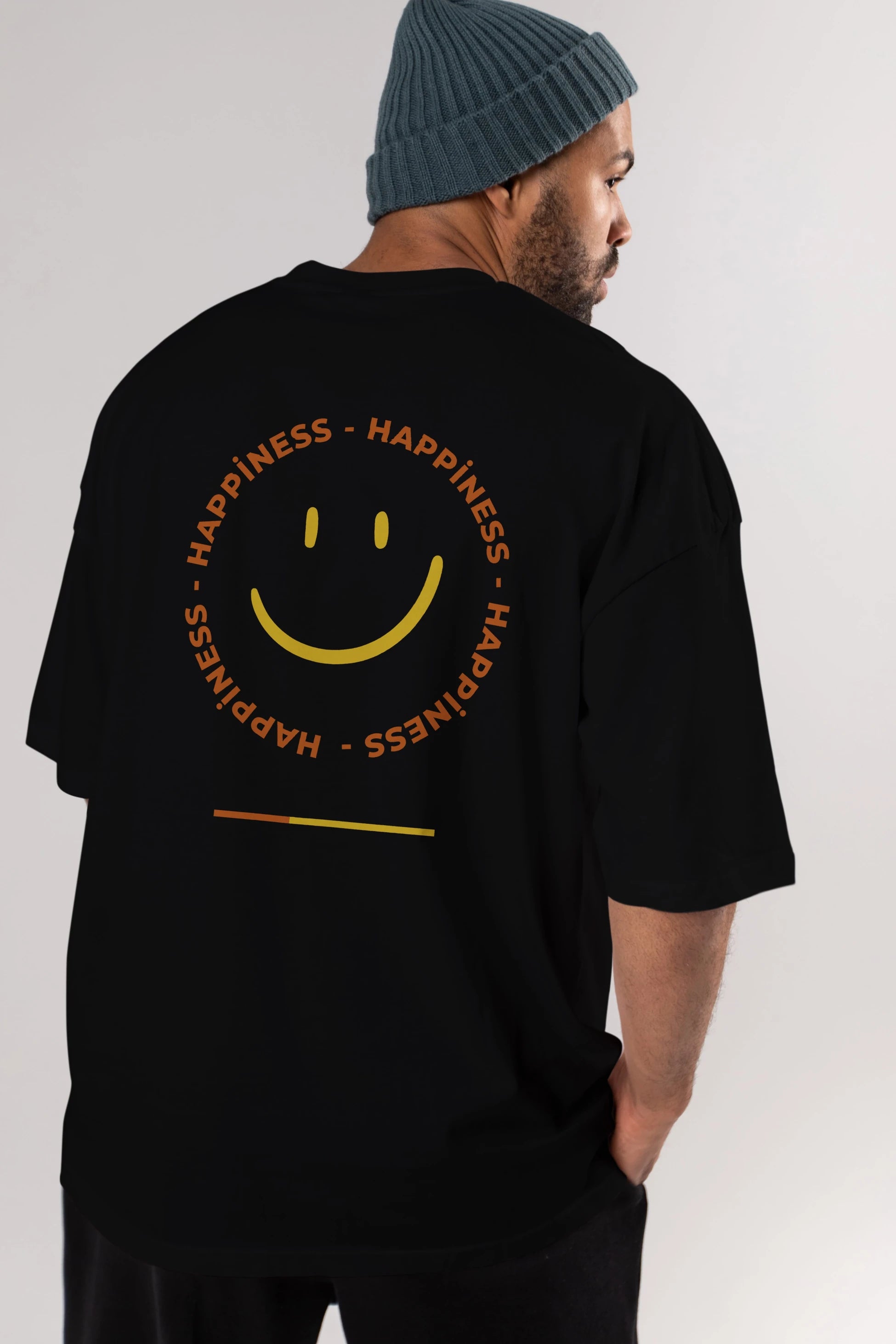 Happiness Smile Yazılı Arka Baskılı Oversize t-shirt Erkek Kadın Unisex