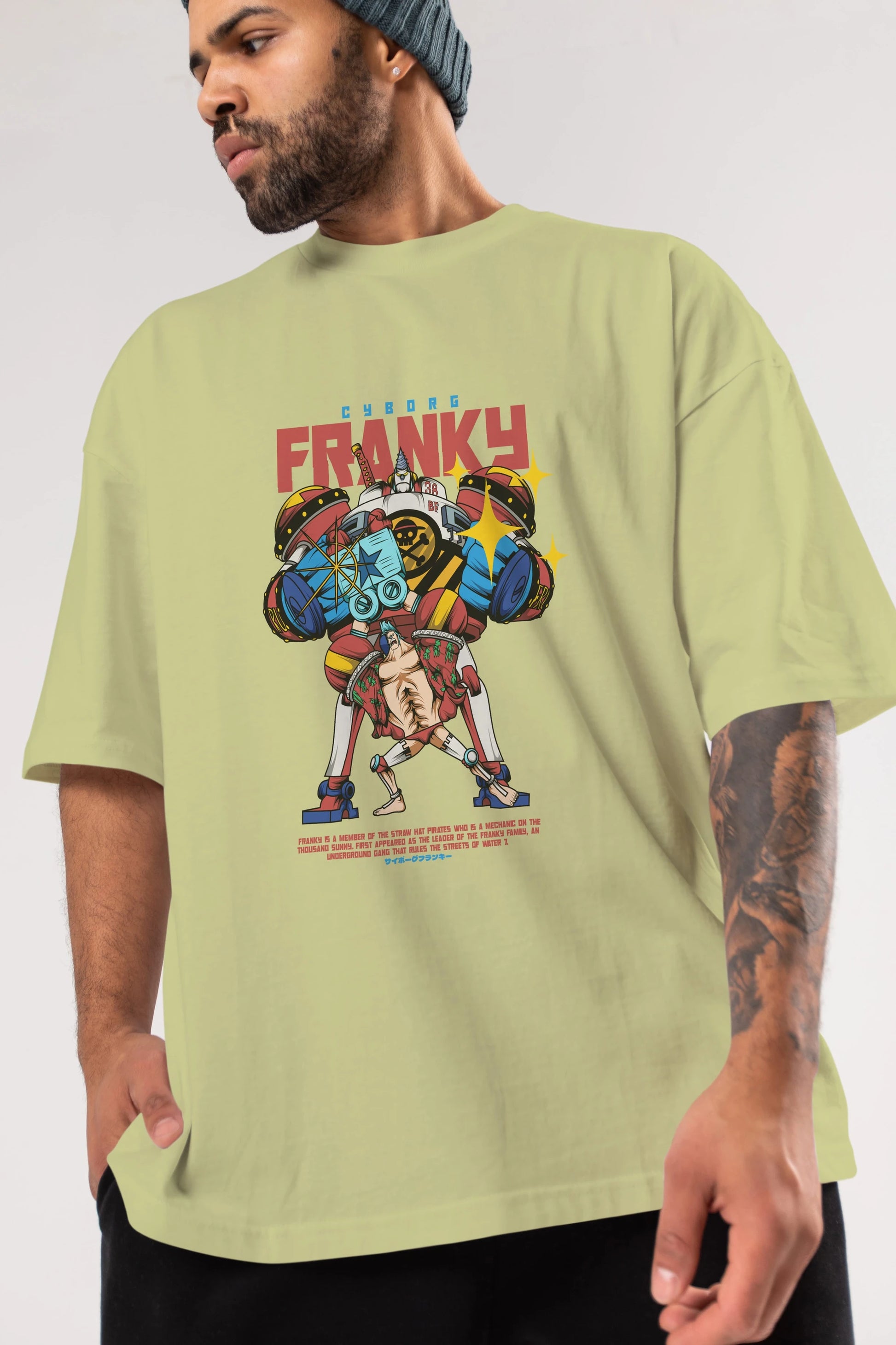 Cyborg Franky Anime Ön Baskılı Oversize t-shirt %100 pamuk Erkek Kadın Unisex