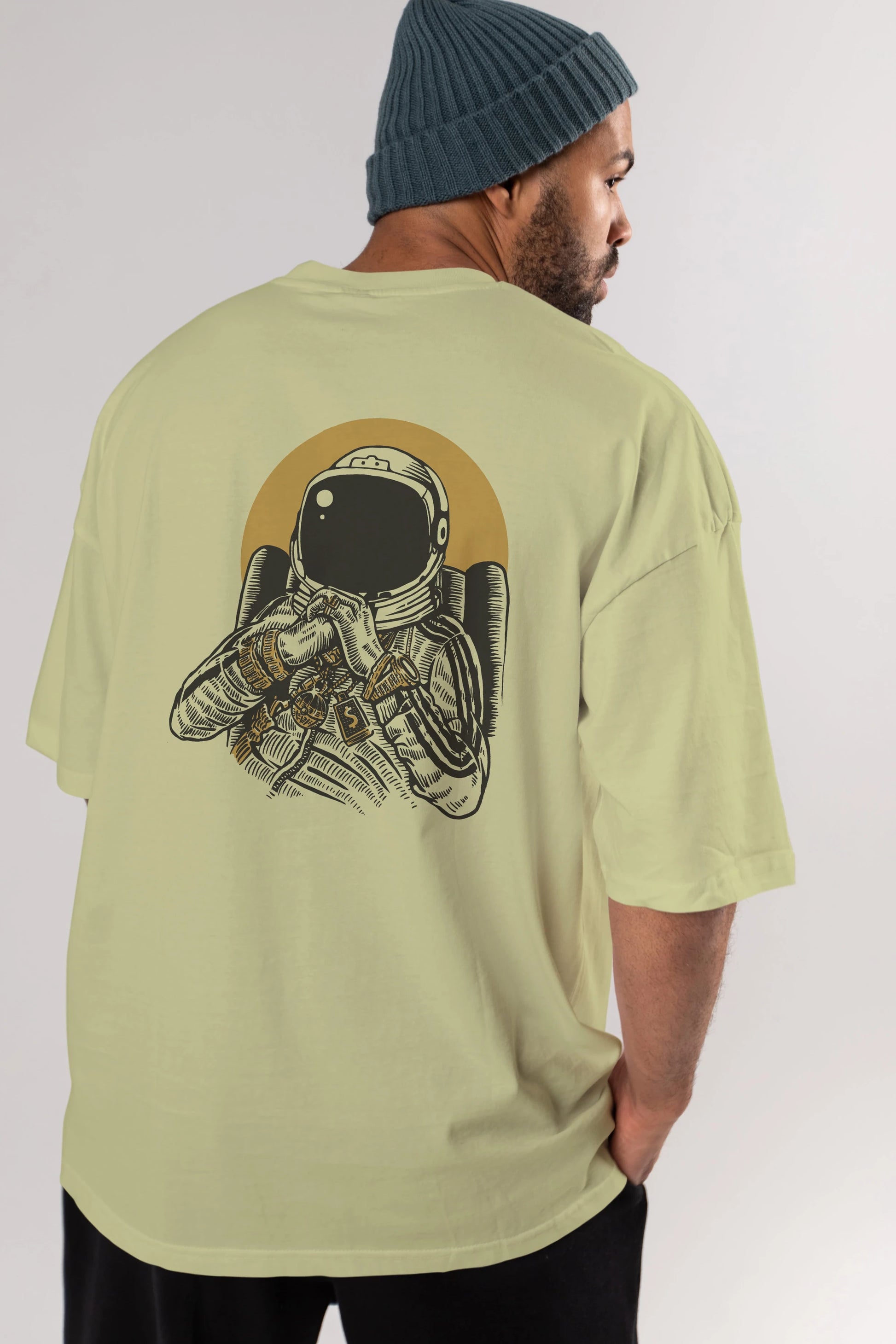 Space Dee Jay Arka Baskılı Oversize t-shirt Erkek Kadın Unisex %100 Pamuk