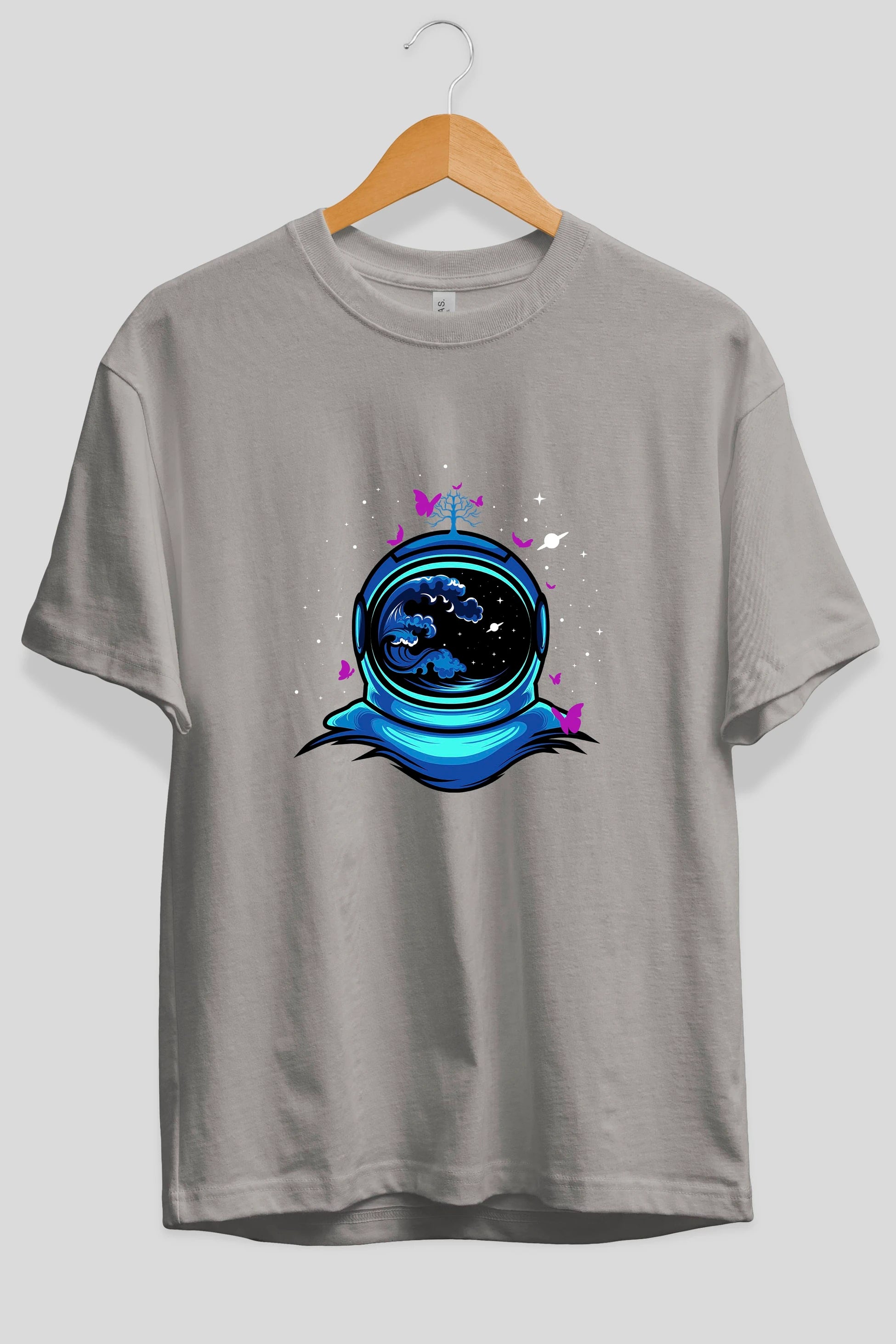 Astronaut and Butterfly Ön Baskılı Oversize t-shirt Erkek Kadın Unisex