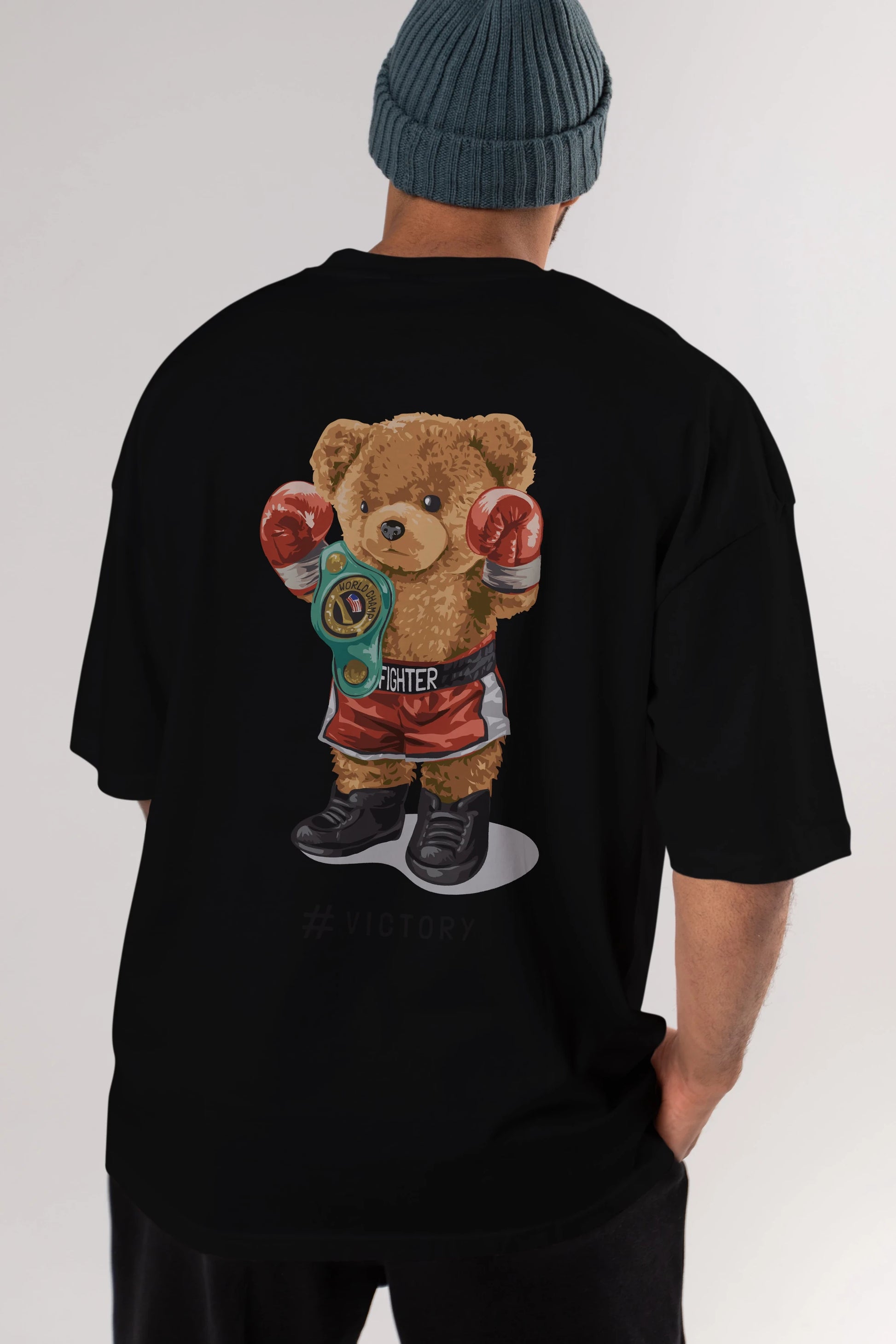 Teddy Bear Victory Arka Baskılı Oversize t-shirt Erkek Kadın Unisex %100 Pamuk