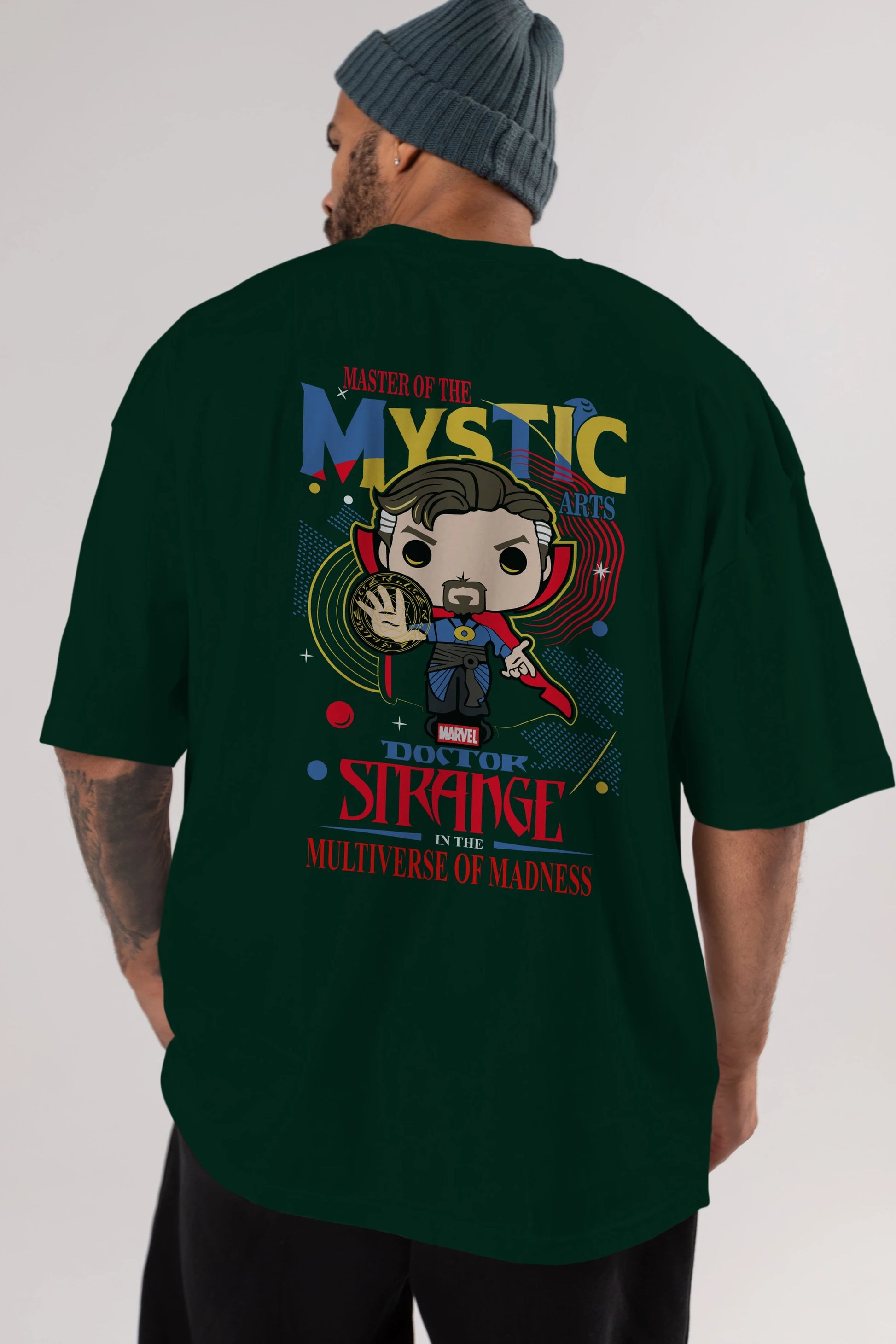 Doctor Strange Arka Baskılı Oversize t-shirt Erkek Kadın Unisex %100 Pamuk Bisiklet Yaka tişort