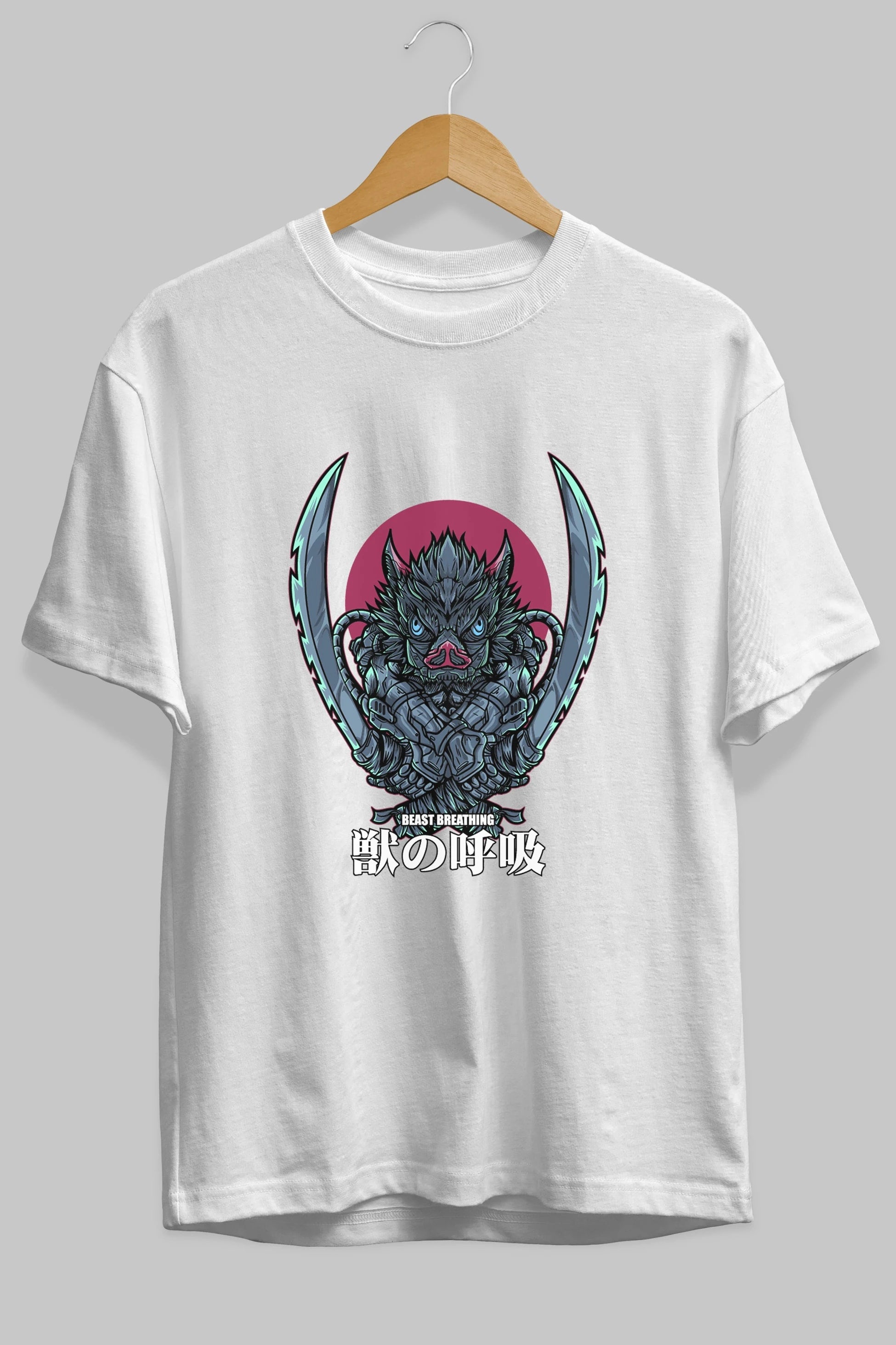 Inosuke DEMON SLAYER Anime Ön Baskılı Oversize t-shirt %100 pamuk Erkek Kadın Unisex