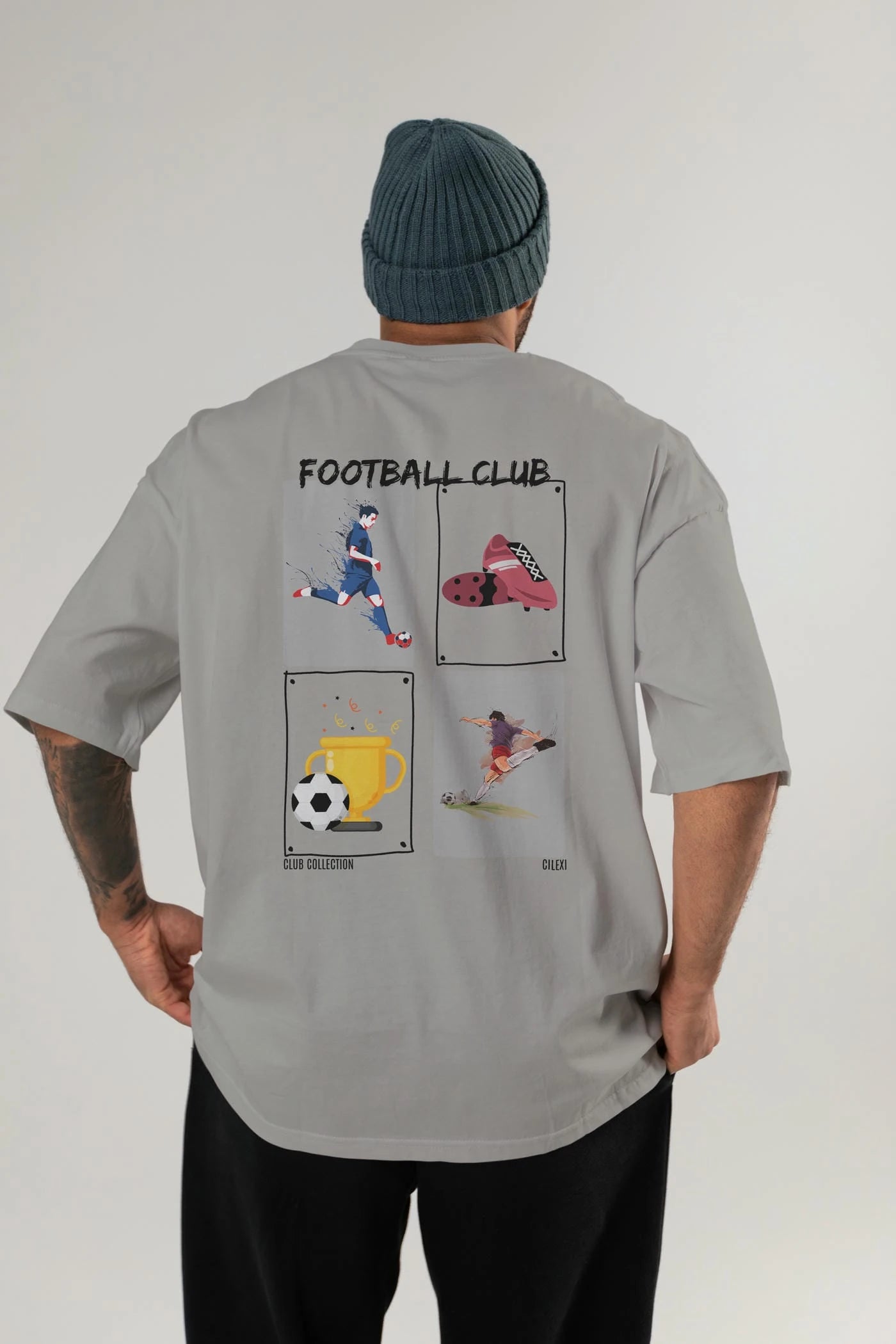 Football Club Arka Baskılı Oversize t-shirt Erkek Kadın %100 Pamuk Bisiklet Yaka tişort
